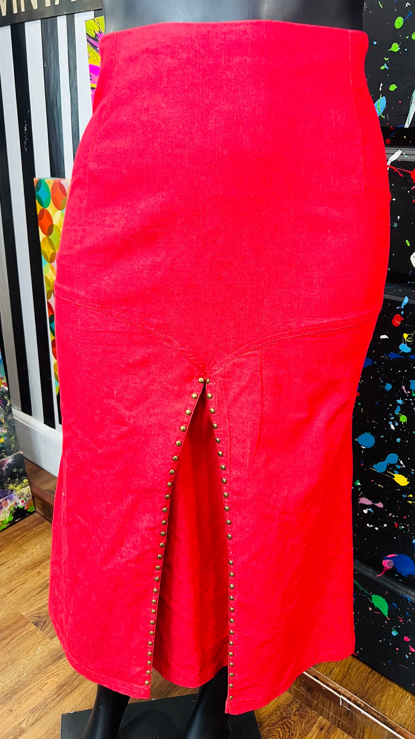 Vintage Y2K Red Denim & Studded Skirt (16W)