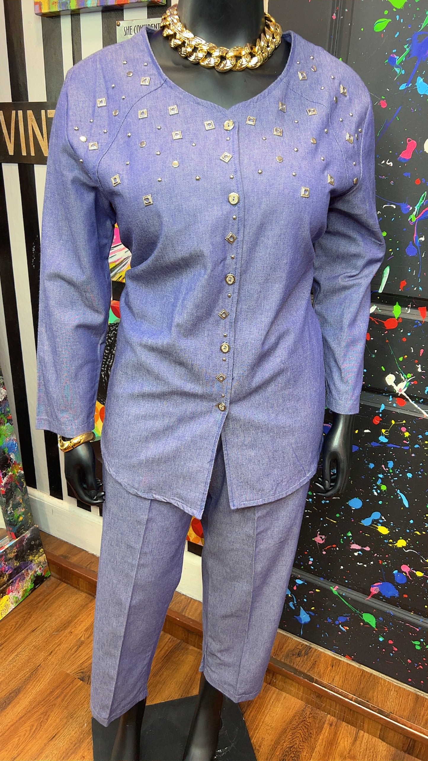 Vintage Denim Studded Pants Set (16)
