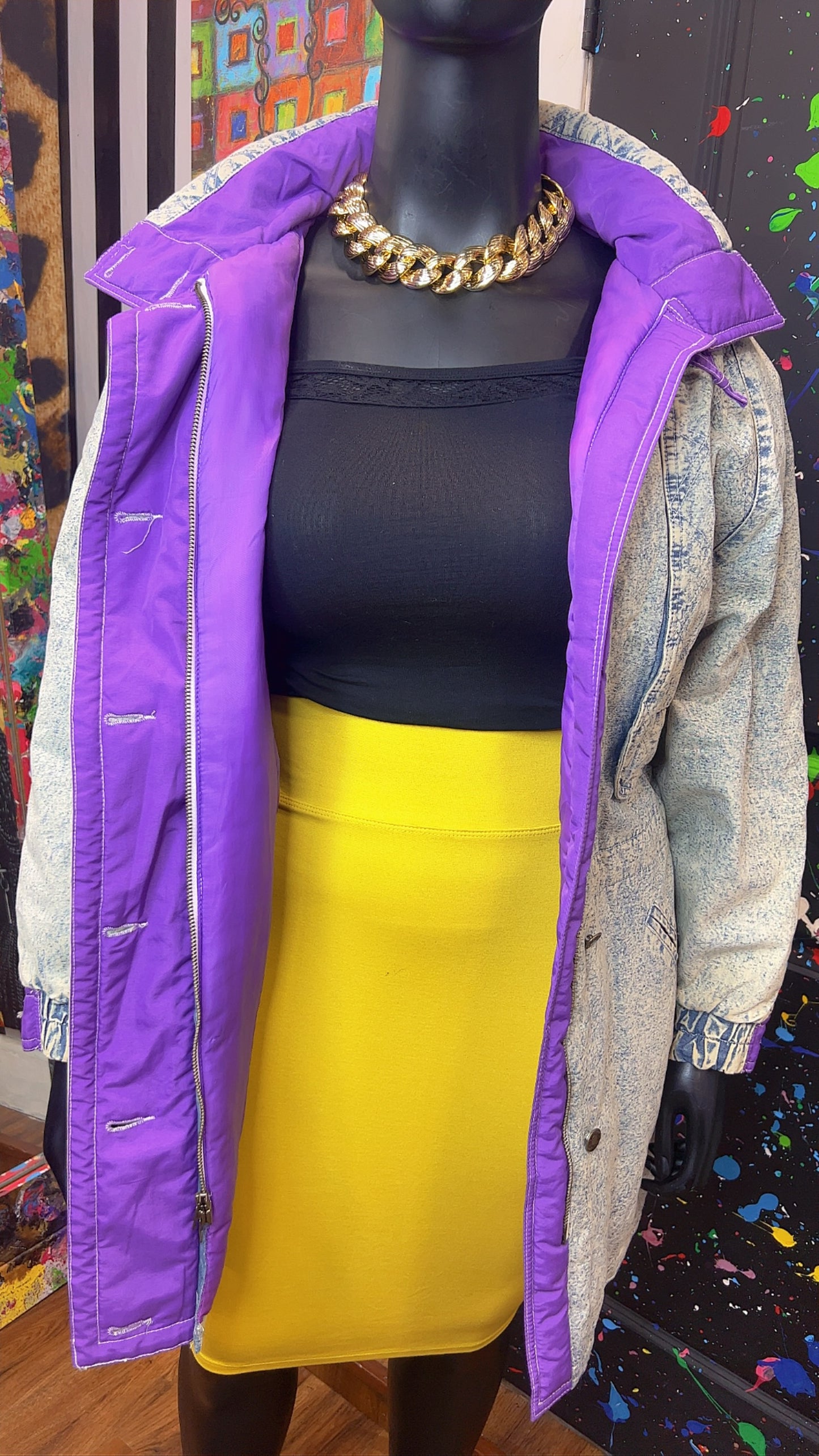 Vintage Stonewash Denim & Purple Puffer Coat (16)