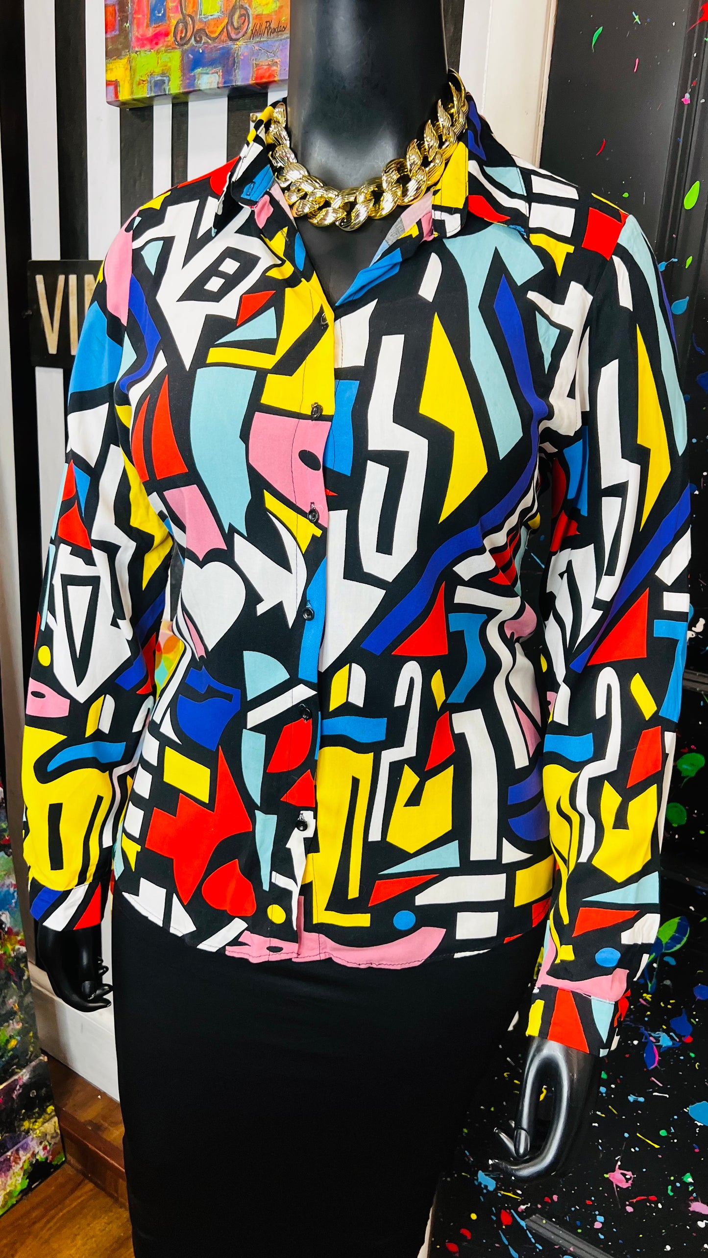 Abstract Colorblock Rayon Blouse (14)