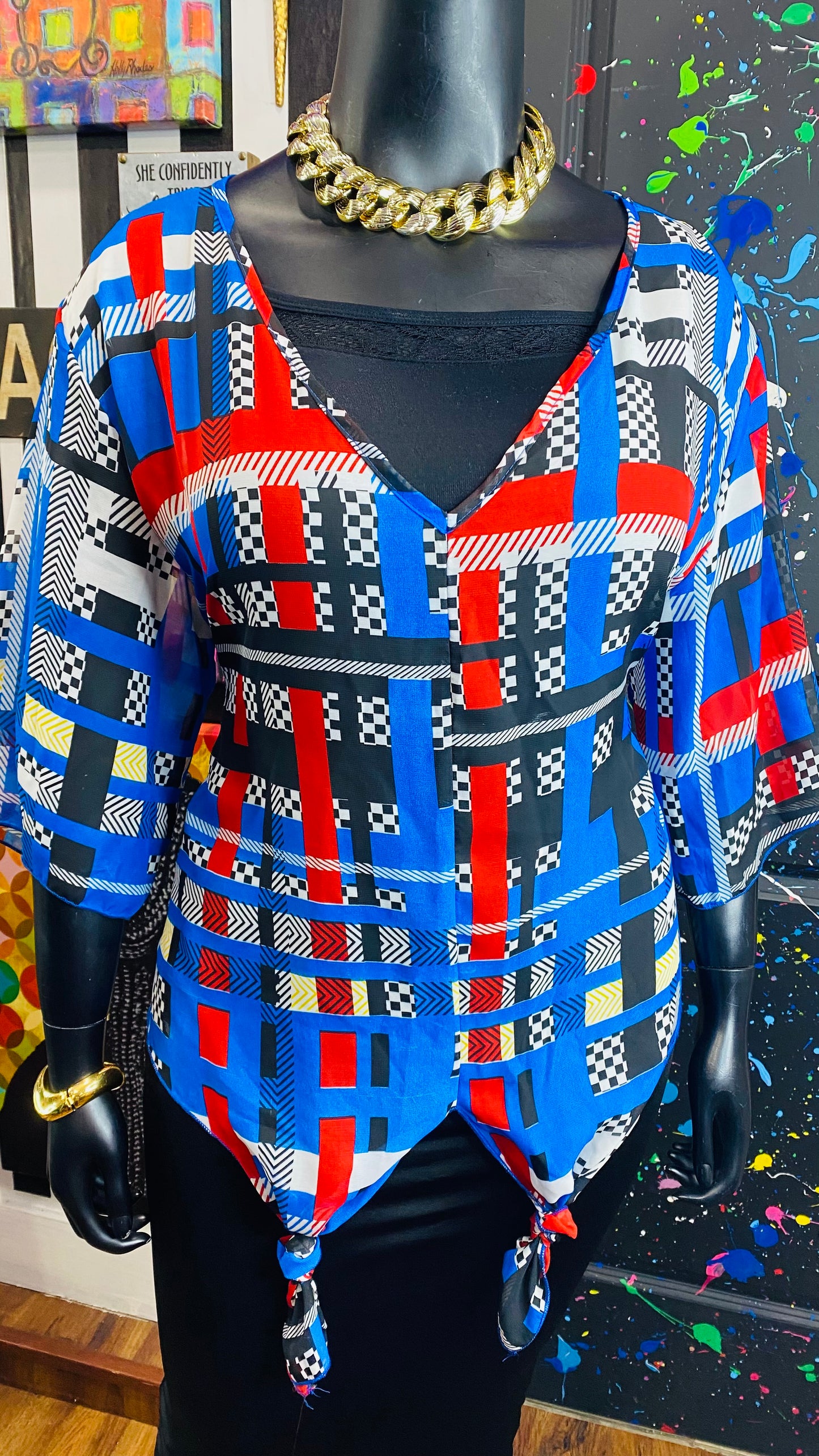 Colorblock Sheer Blouse (20)
