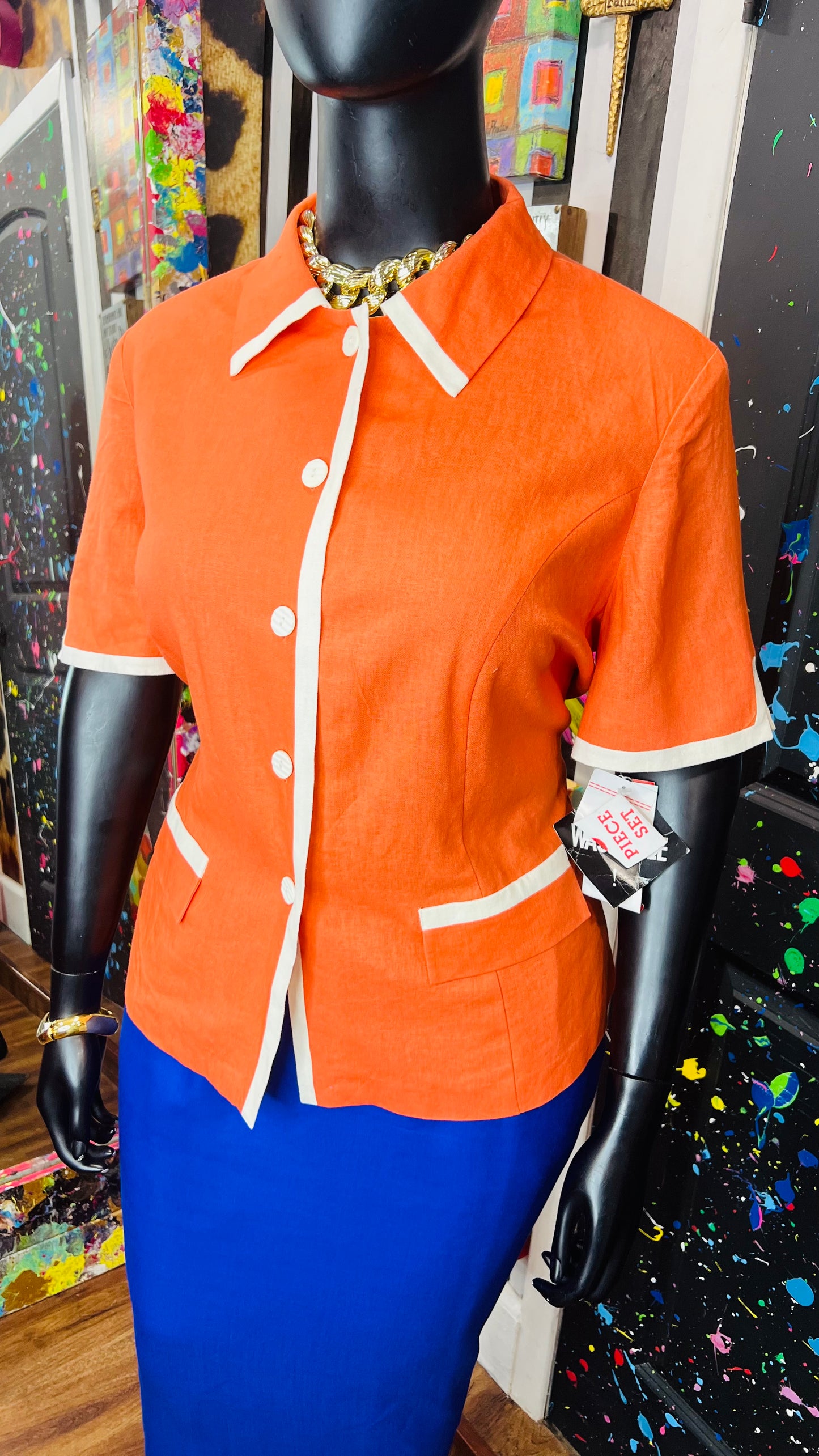 Vintage Deadstock Orange & White Blazer Blouse (20W)