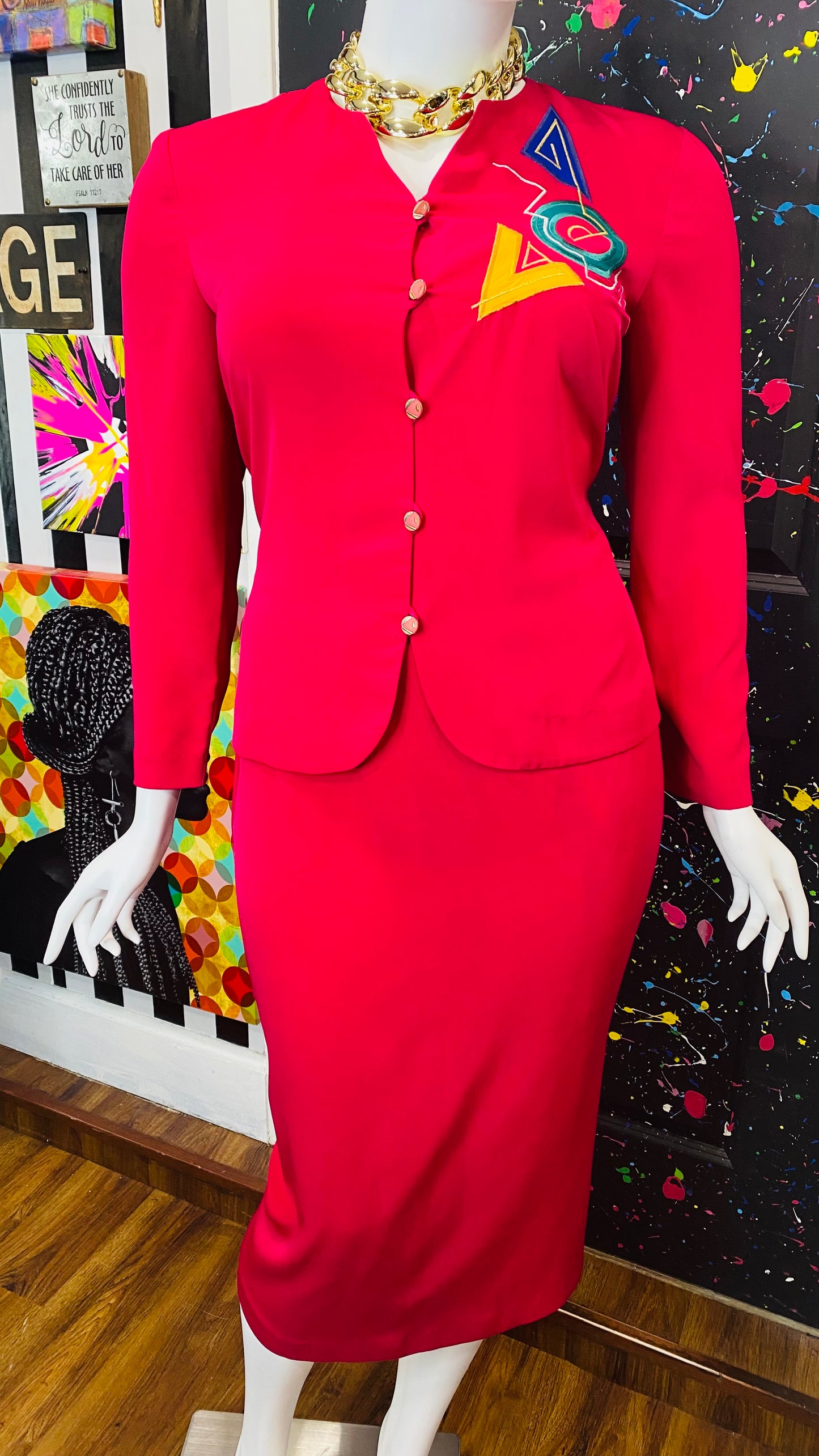 Vintage Funky Pink 80’s Skirt Set (14)