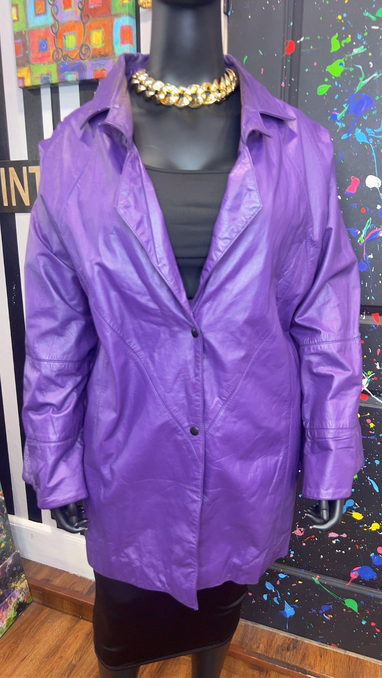 Vintage Genuine Leather Purple Coat (24)