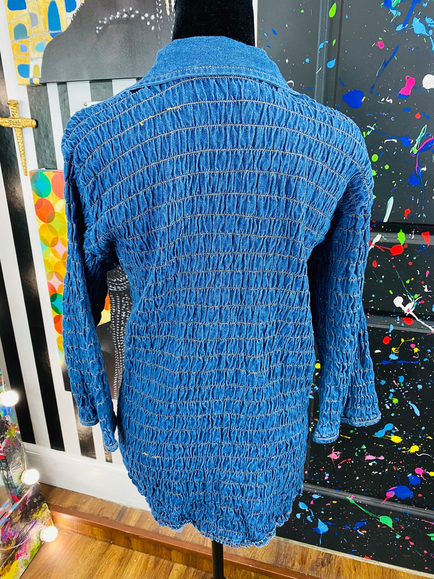 Vintage Denim Stretch Long Sleeve Blouse