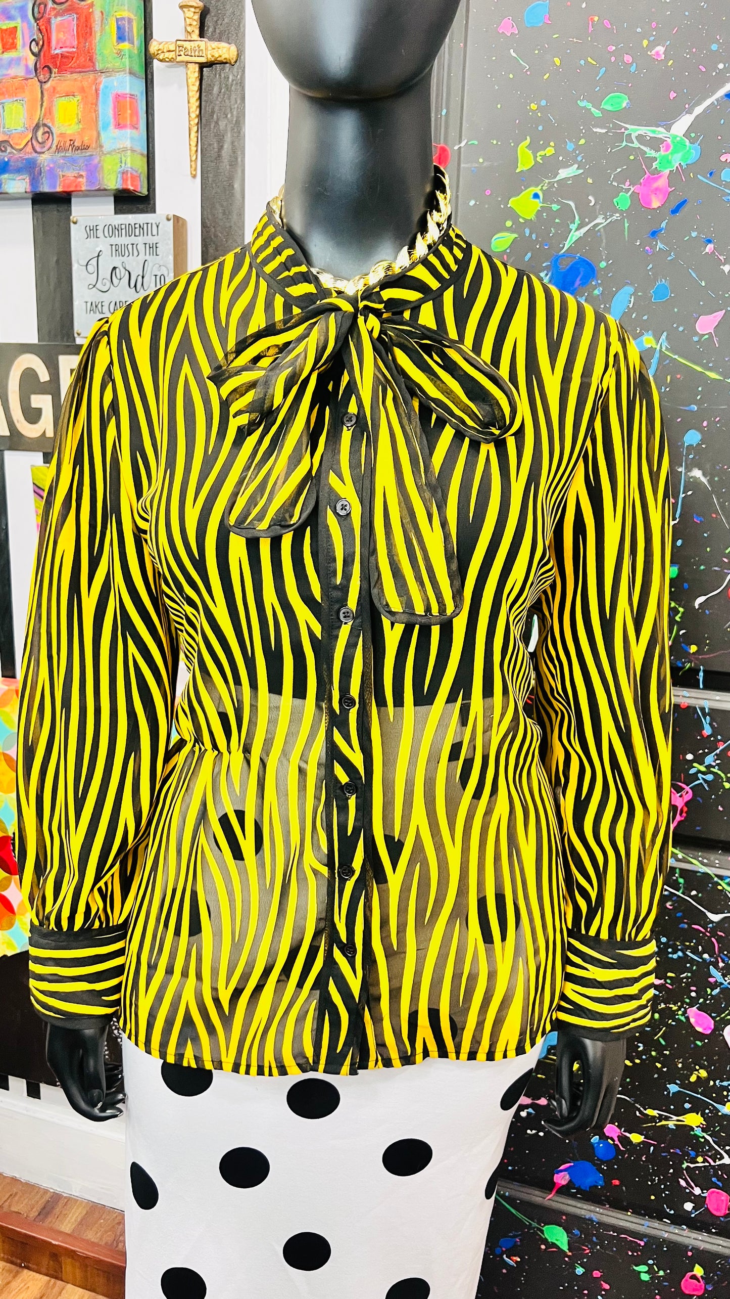 Vibtage Inspired Yellow & Black Tie Bow Blouse (18)