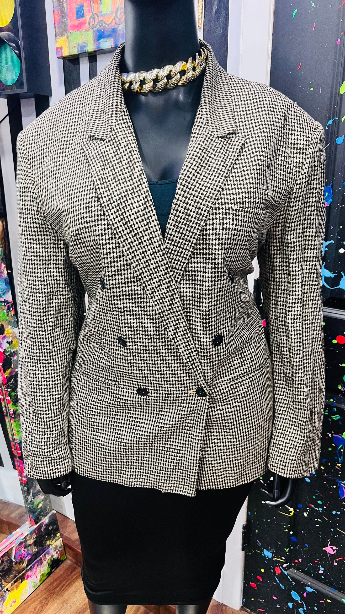 Vintage Black & Cream Houndstooth Blazer (18)