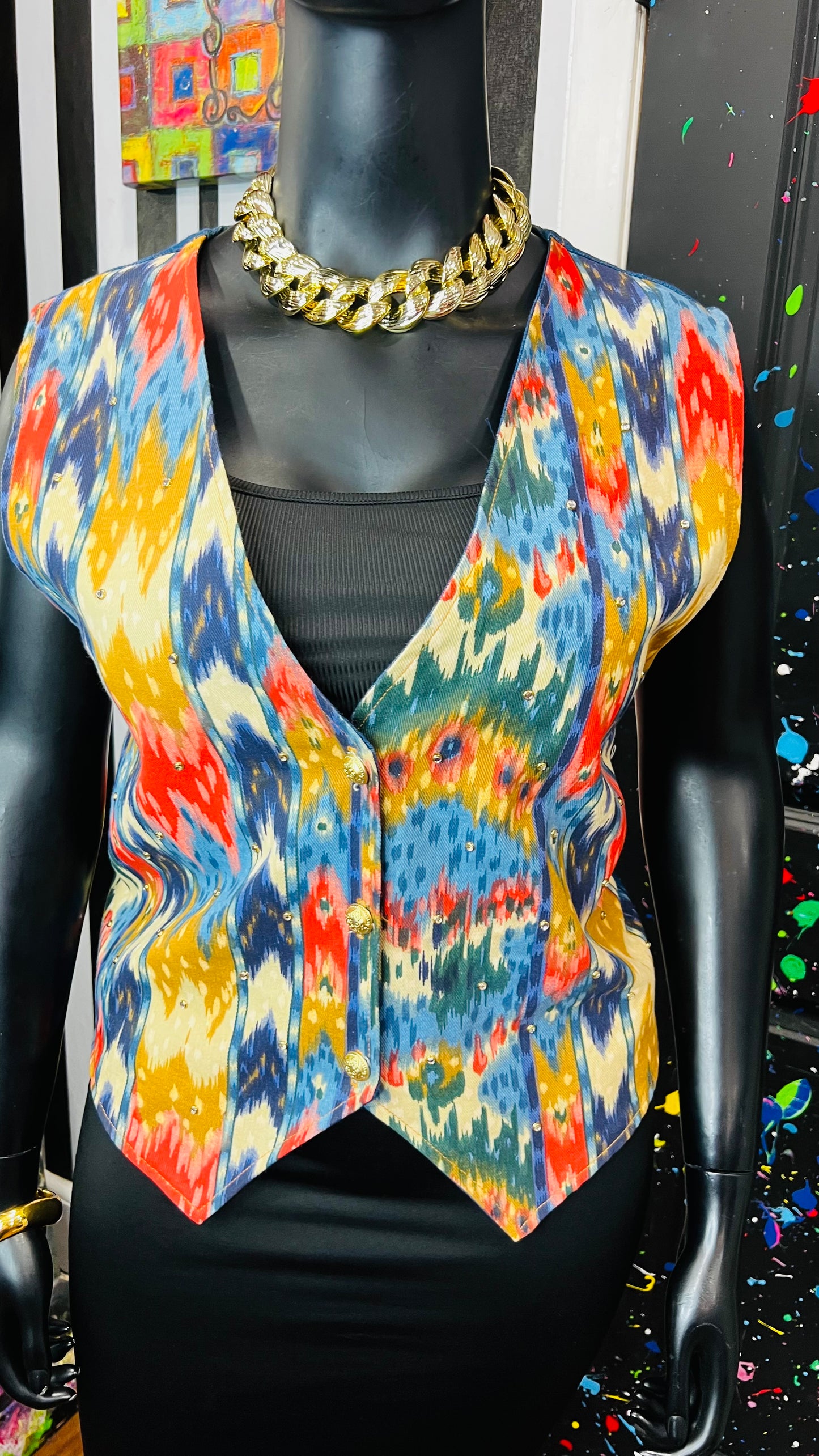 Vintage Abstract Jeweled Denim Vest (14)