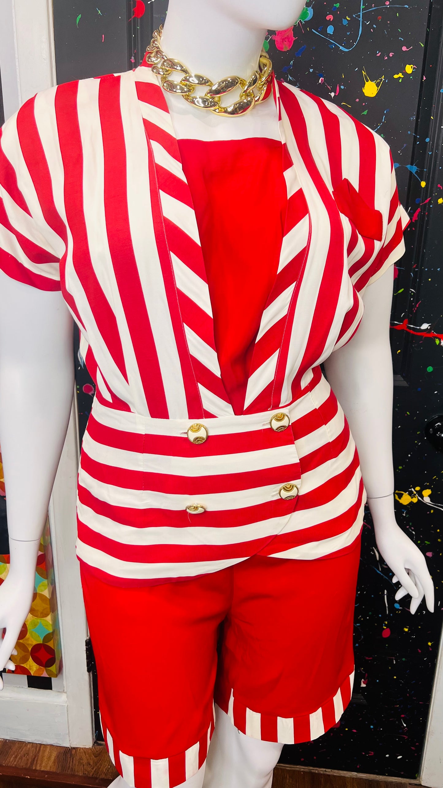 Vintage Red & White Striped Shorts Set (14/16)