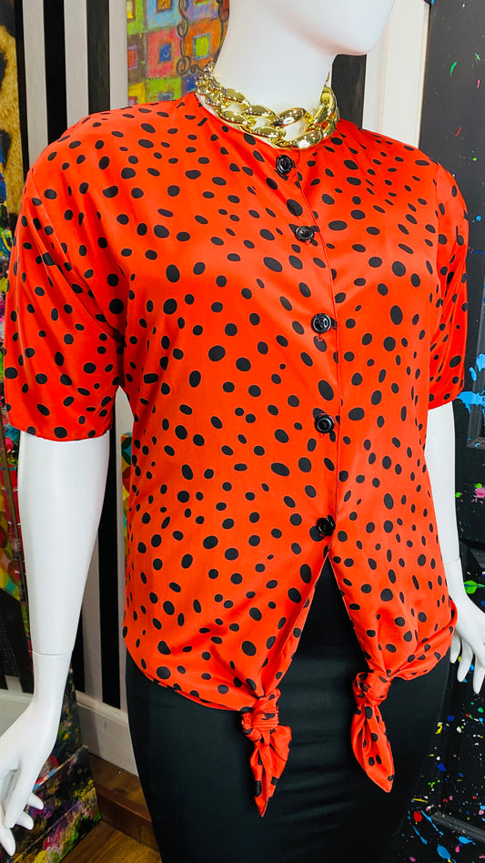 Vintage Tie Front Red & Black Polka Dot Blouse (18)