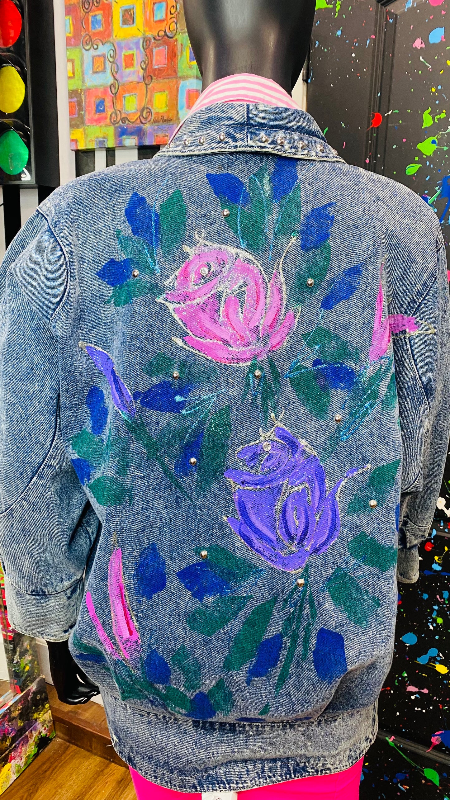 Plus size Vintage Stone Wash Hand Painted Denim Jacket (14)