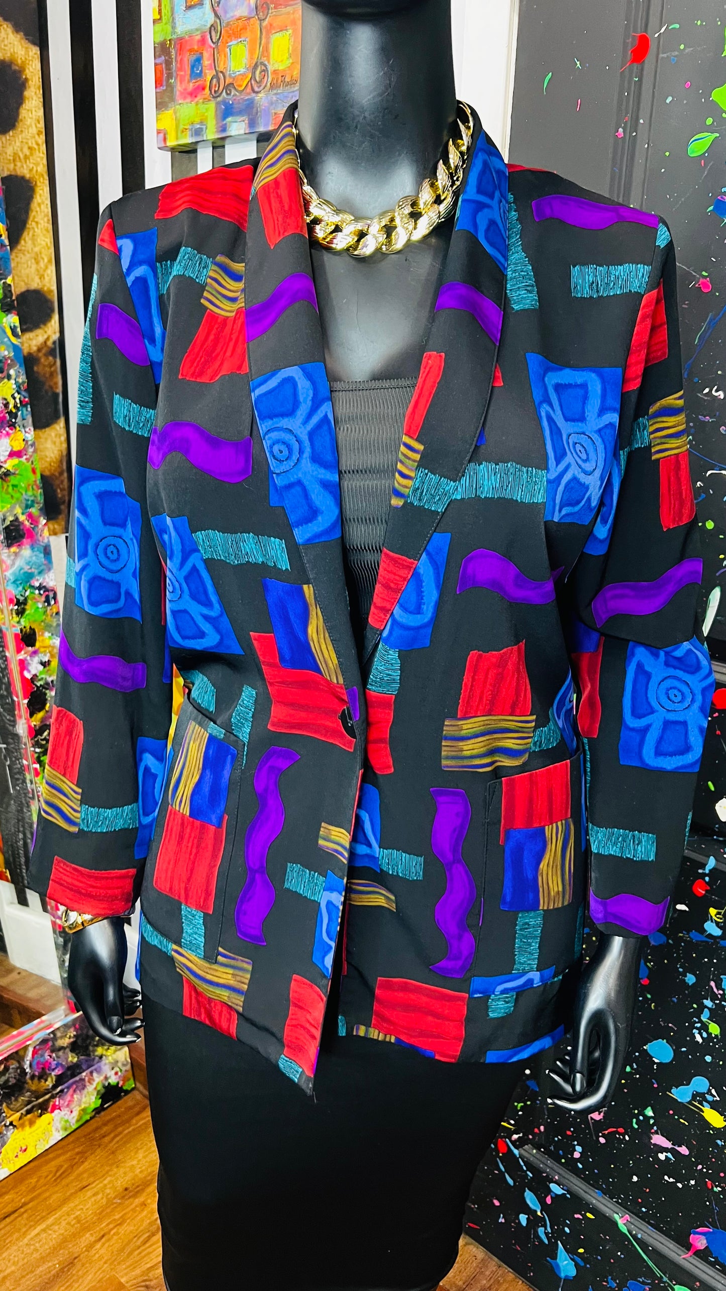 Vintge Vibrant Print Blazer (14)