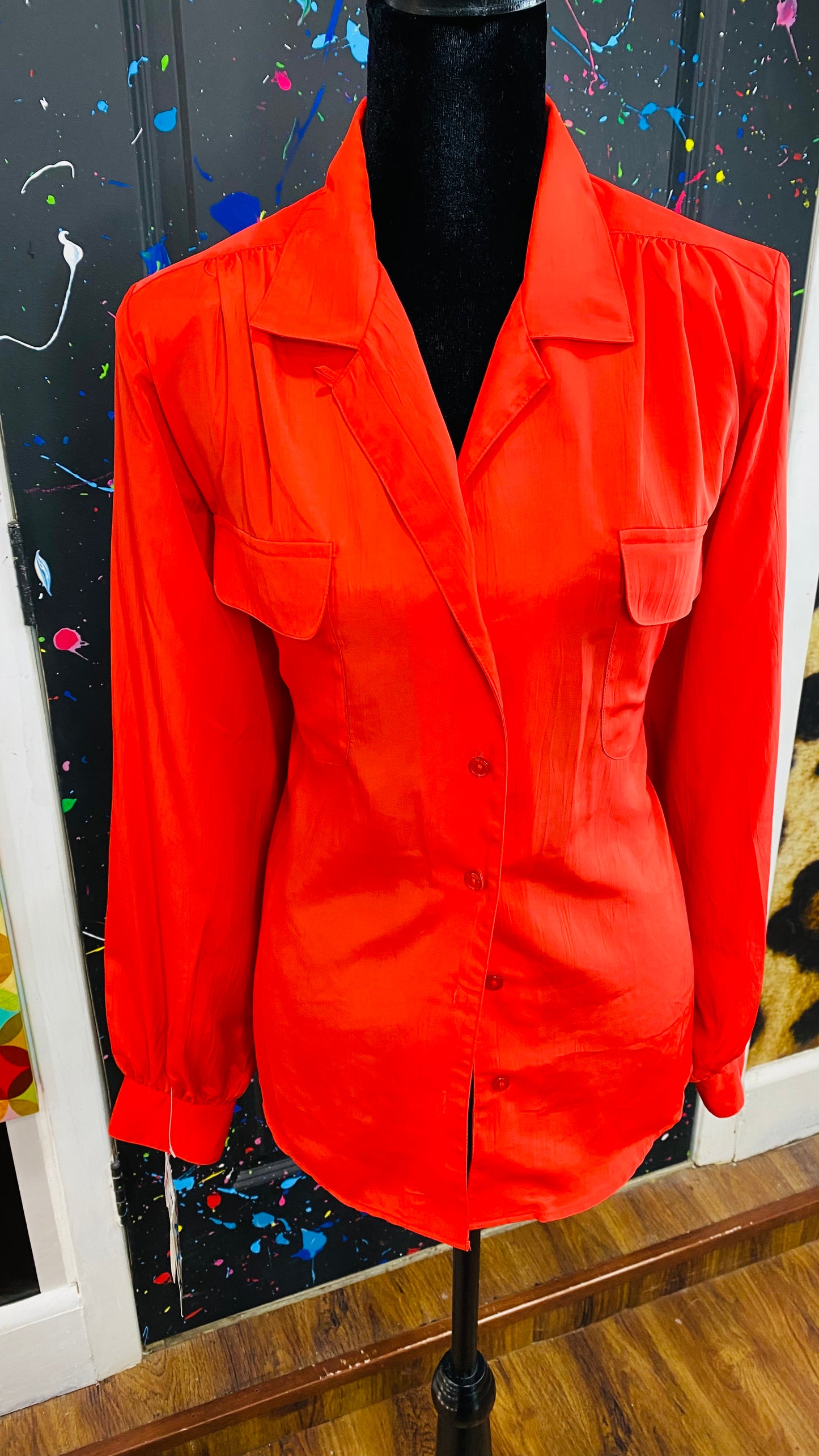 Vintage Long Sleeve Red Blouse