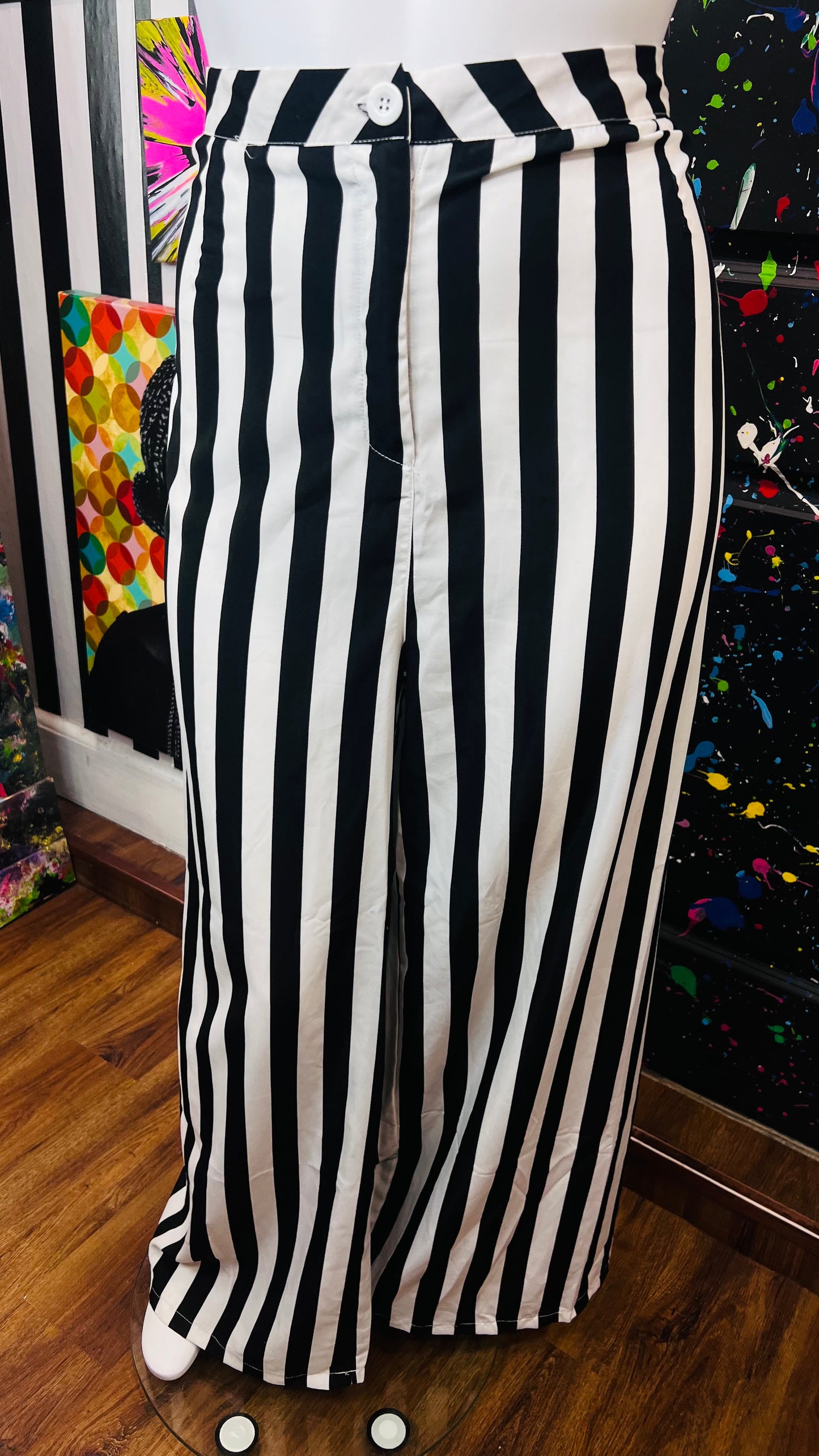 Black & White Striped Wide Legged Pants (24)