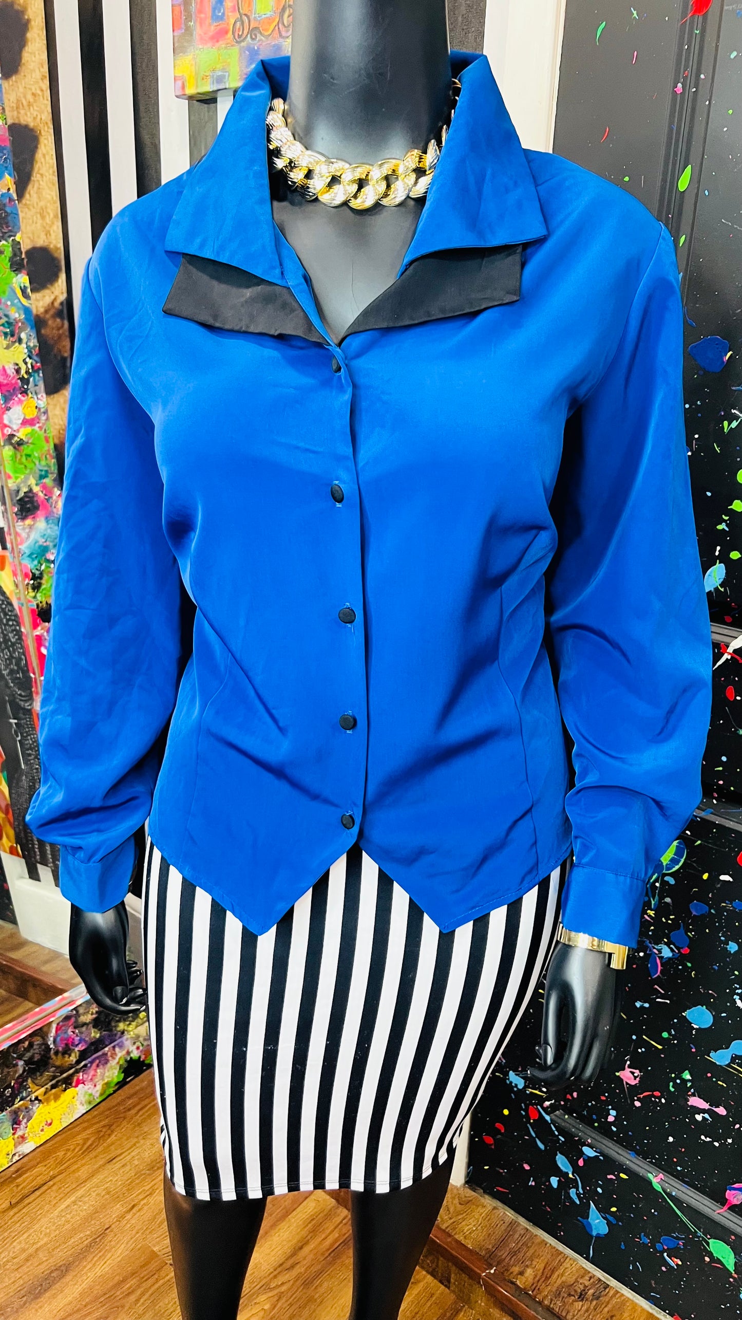 Vintage Blue & Black Blouse (24W)
