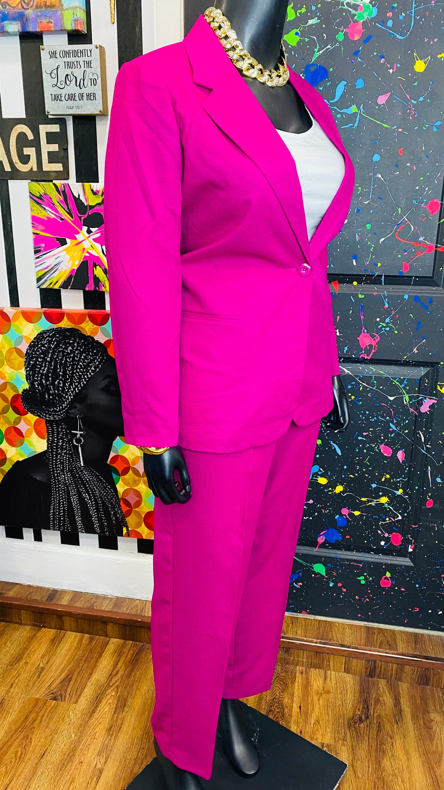 Vintage Solid Pink Pants Suit (18)