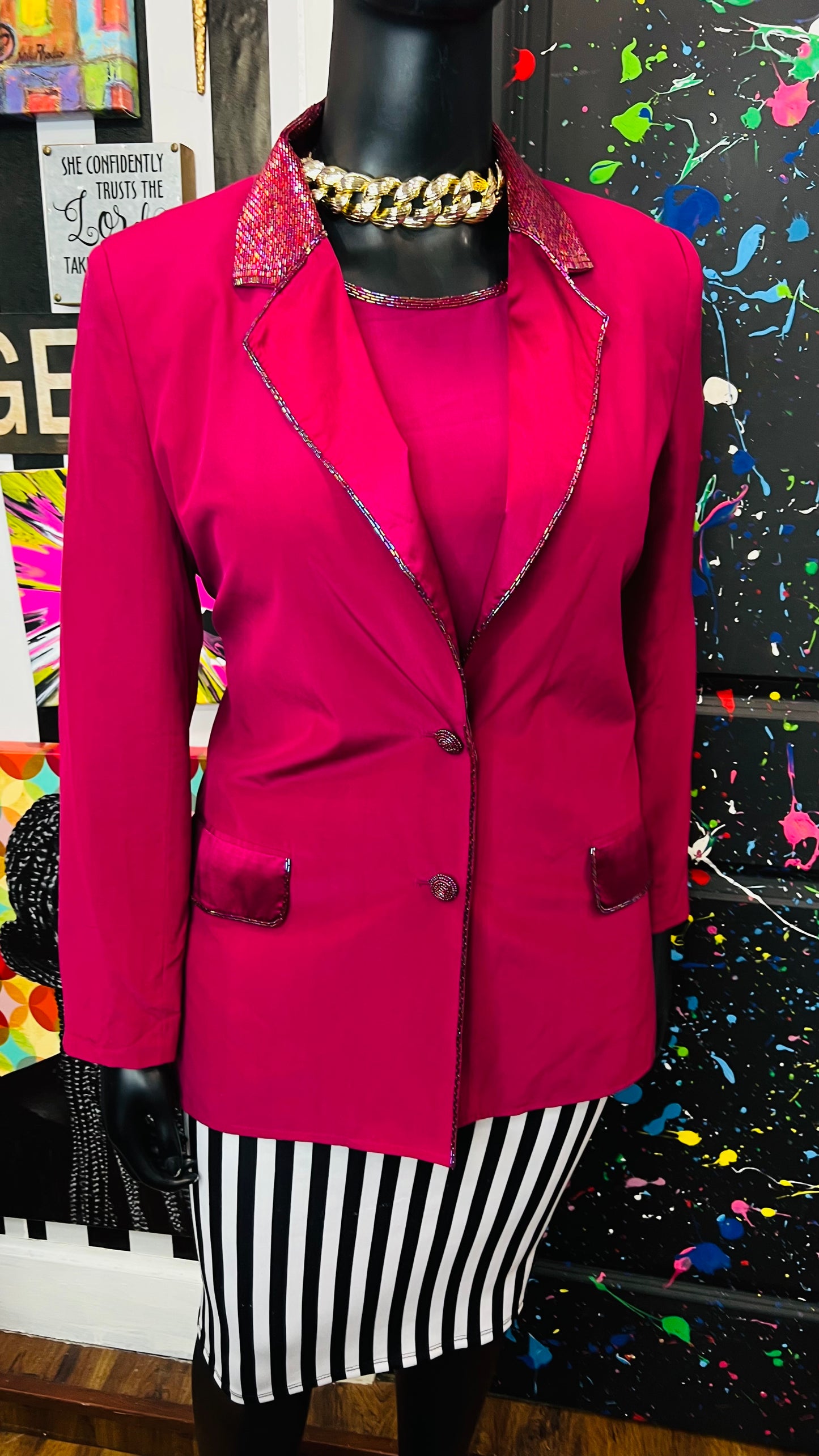 Vintage 100% Silk & Sequin Diane Gilman Blazer & Blouse Set (14)