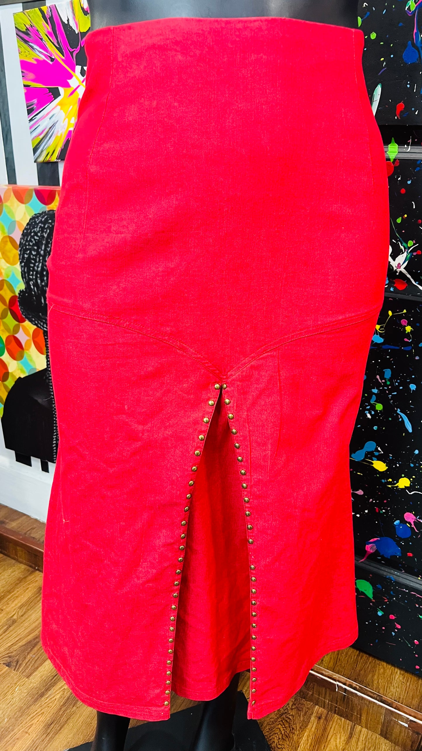 Vintage Y2K Red Denim & Studded Skirt (16W)