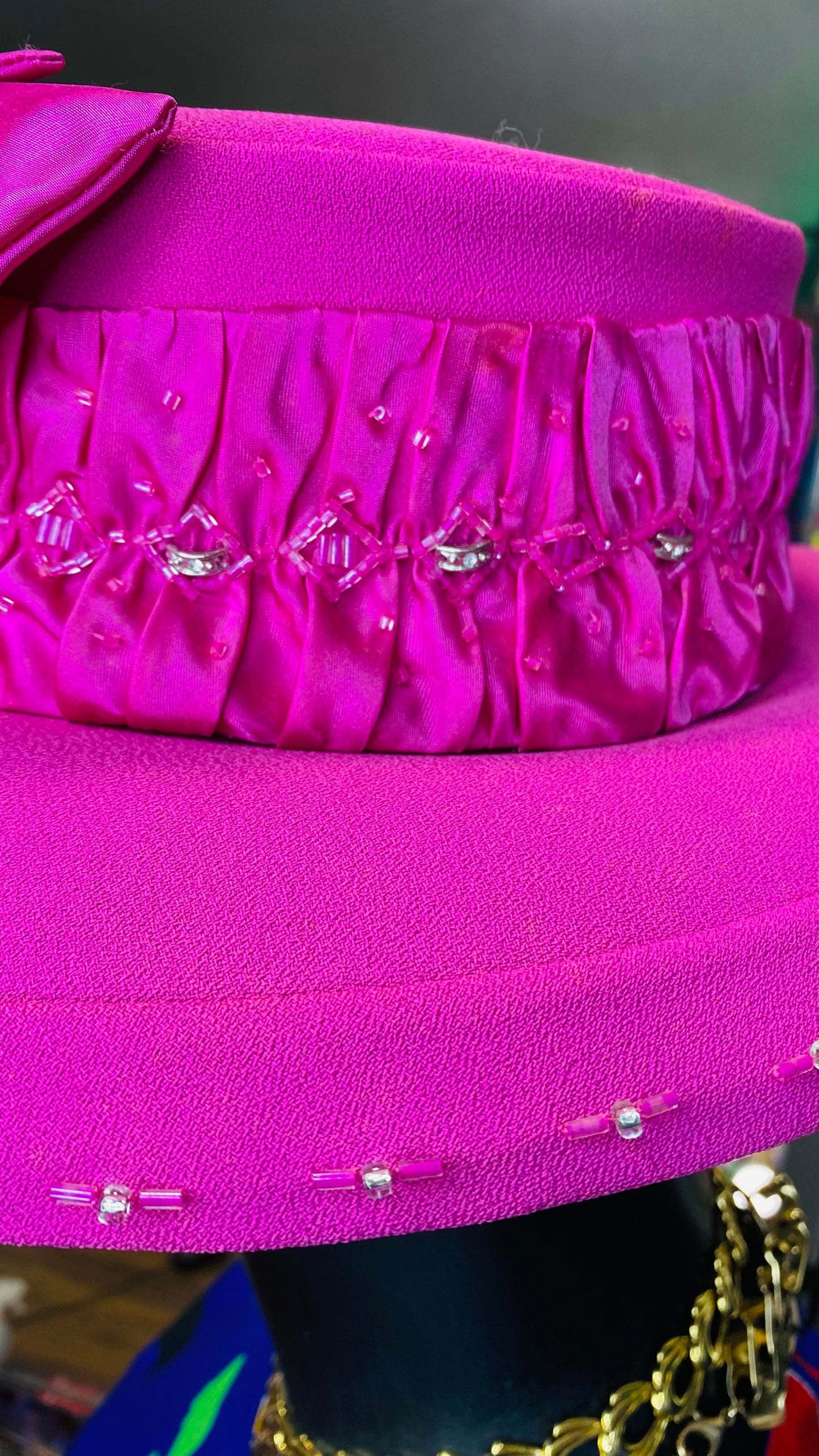 Vintage Pink & Jewel Bow Hat