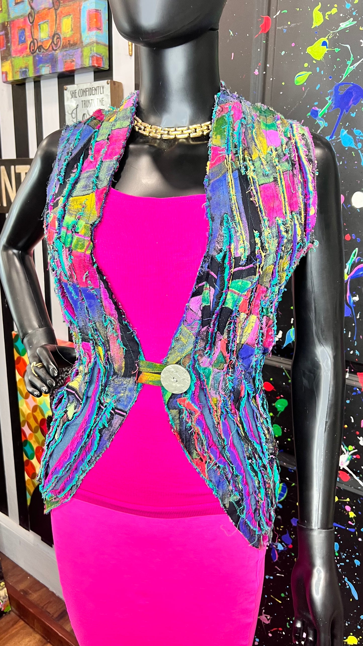 Vintage Shaggy Abstract Rayon Vest (OS)
