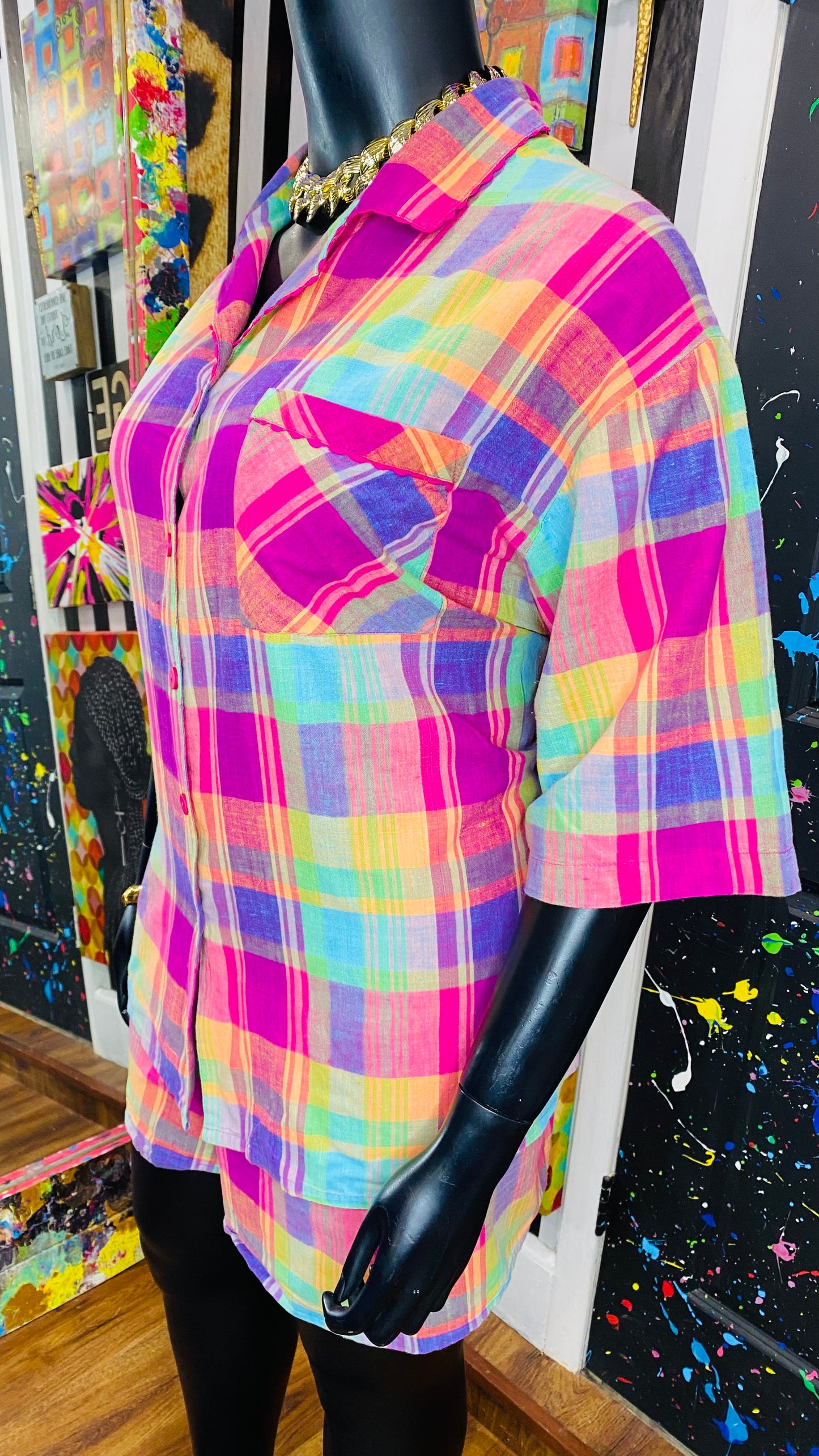 Vintage Plaid & Pink Shorts Set (26)