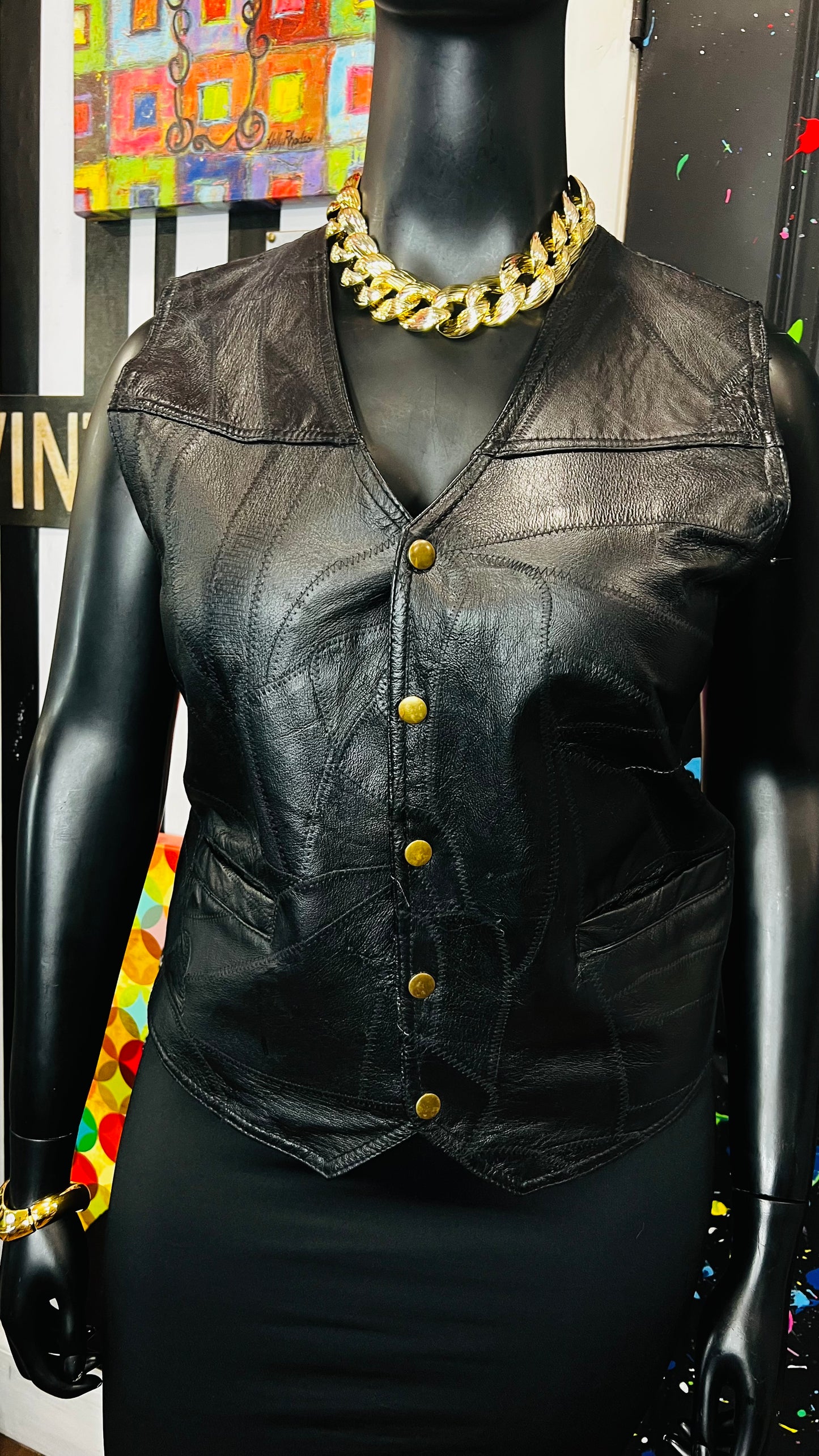 Vintage Genuine Leather Patchwork Vest (14)