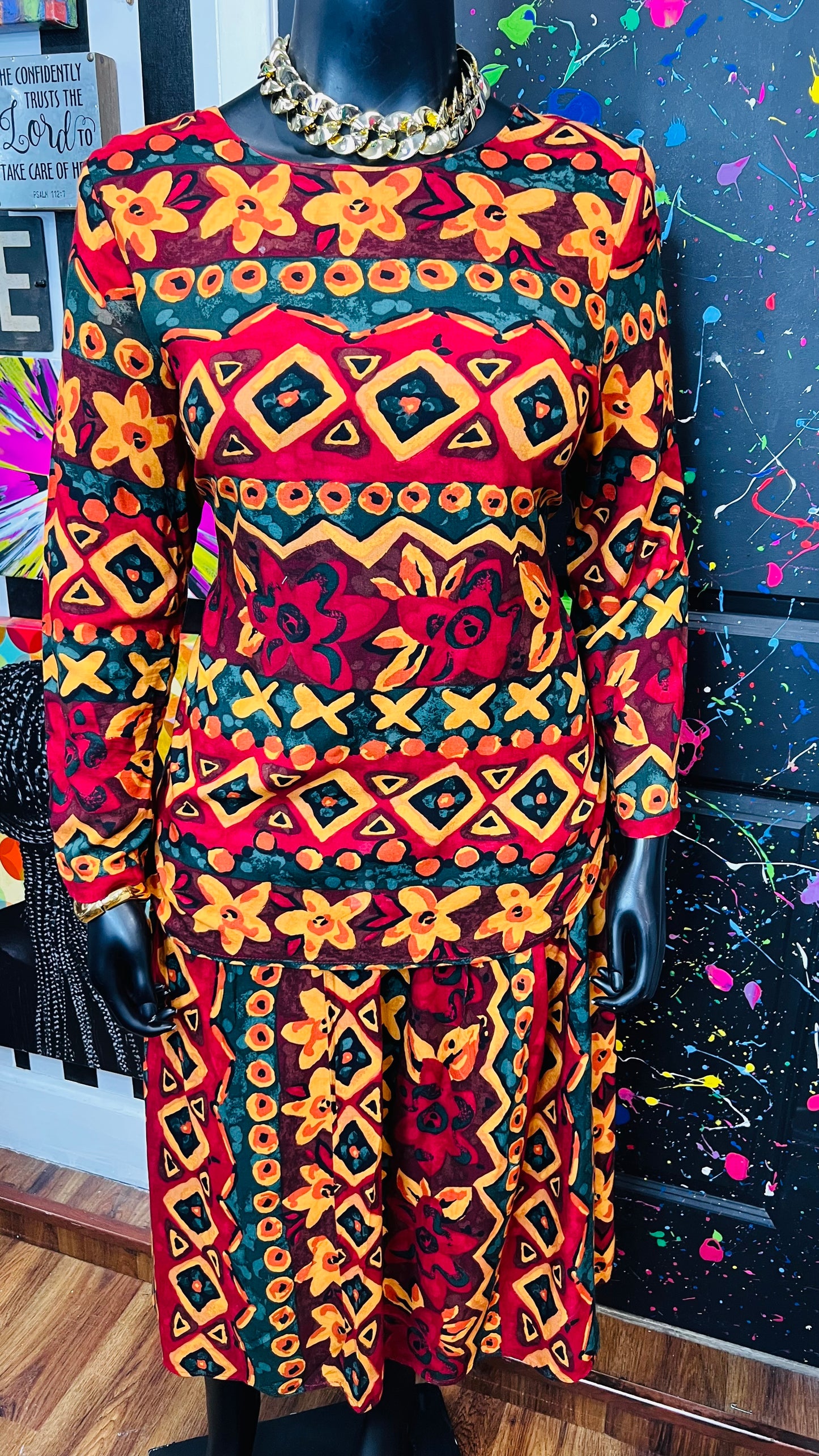 Vintage Abstract Rayon Skirt Set (16)