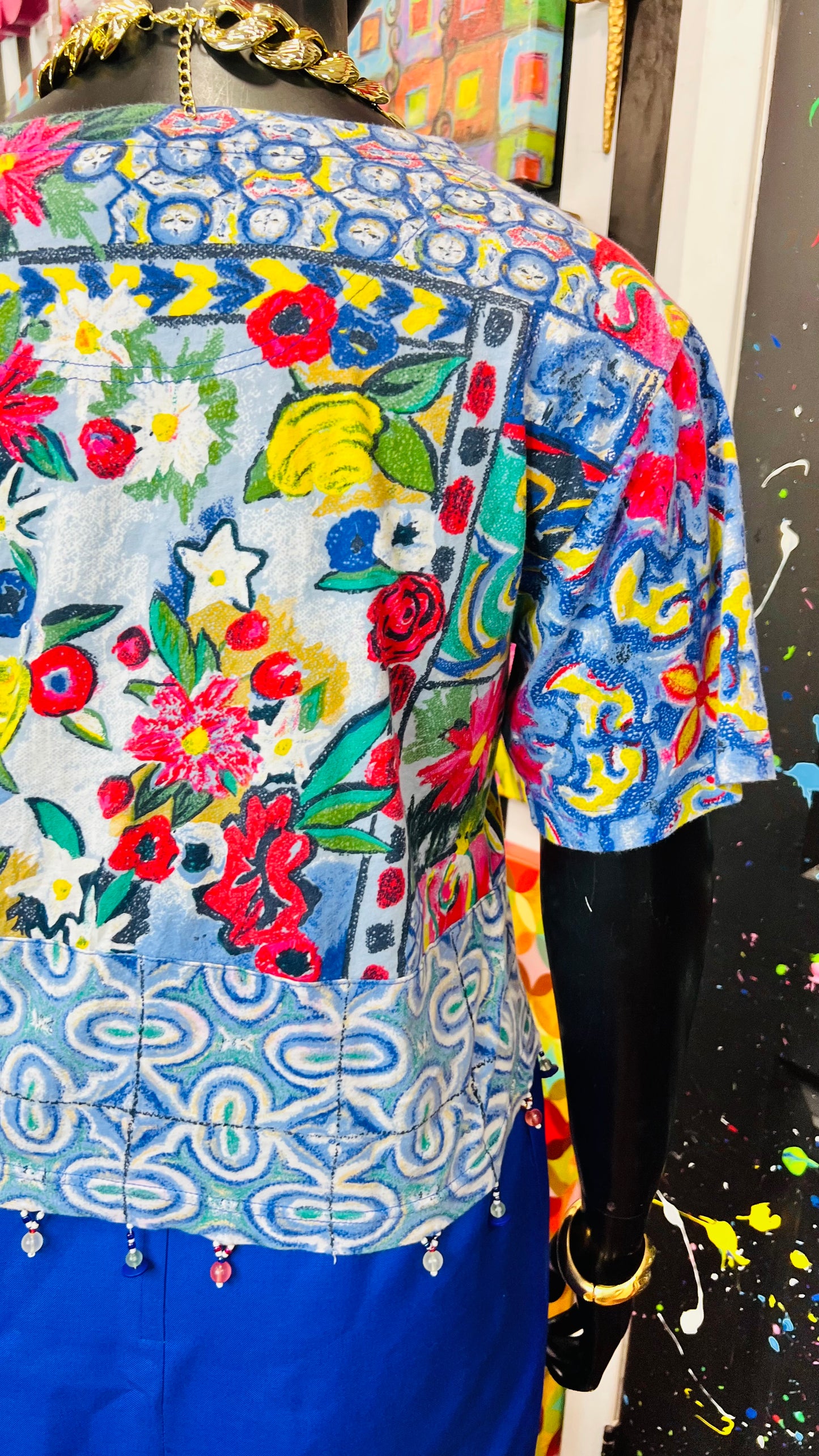 Vintage Carole Little Abstract Cotton Cropped Blouse (16/18)