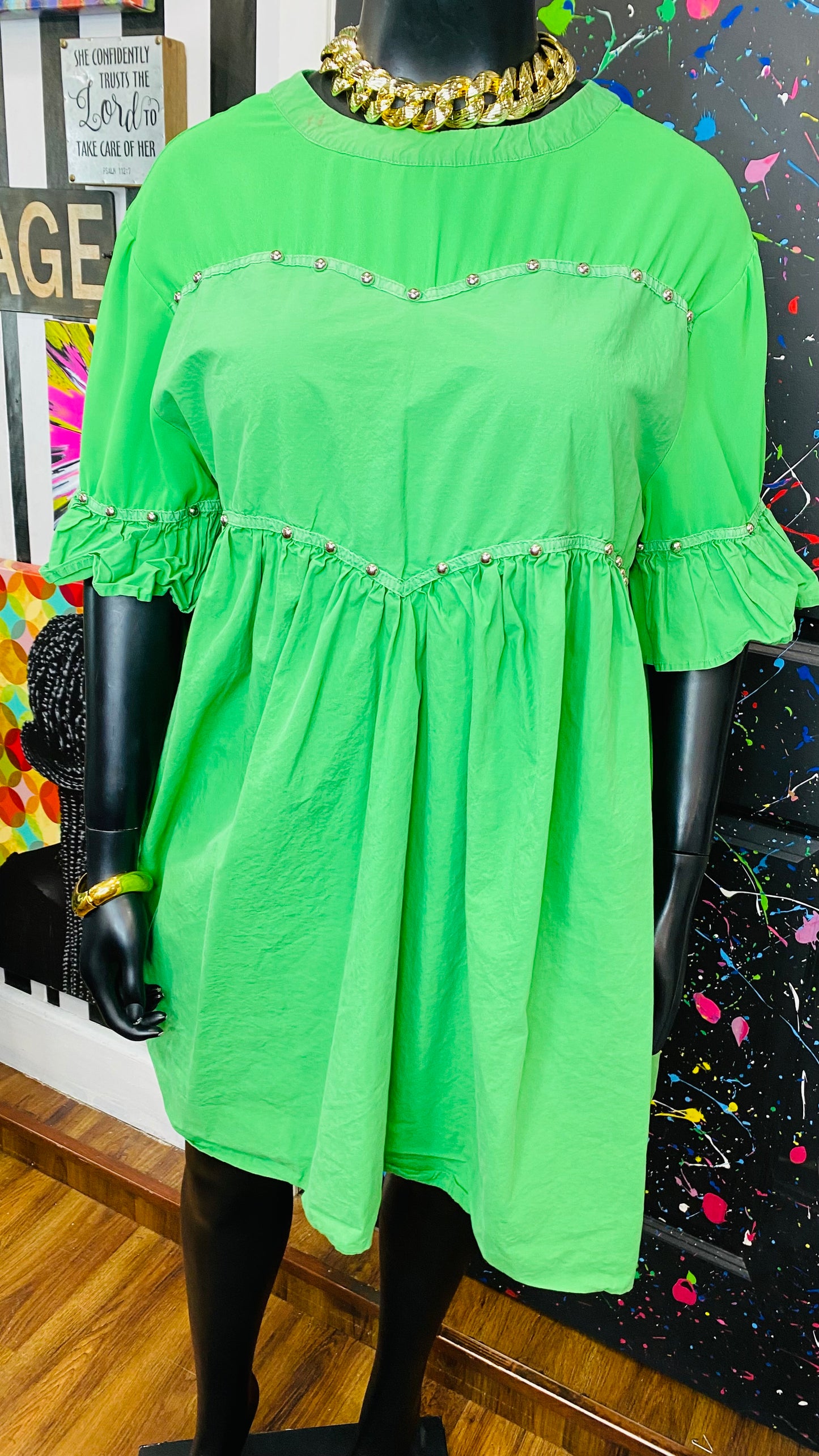 Slightly Distressed Green Studded Tunic (18)