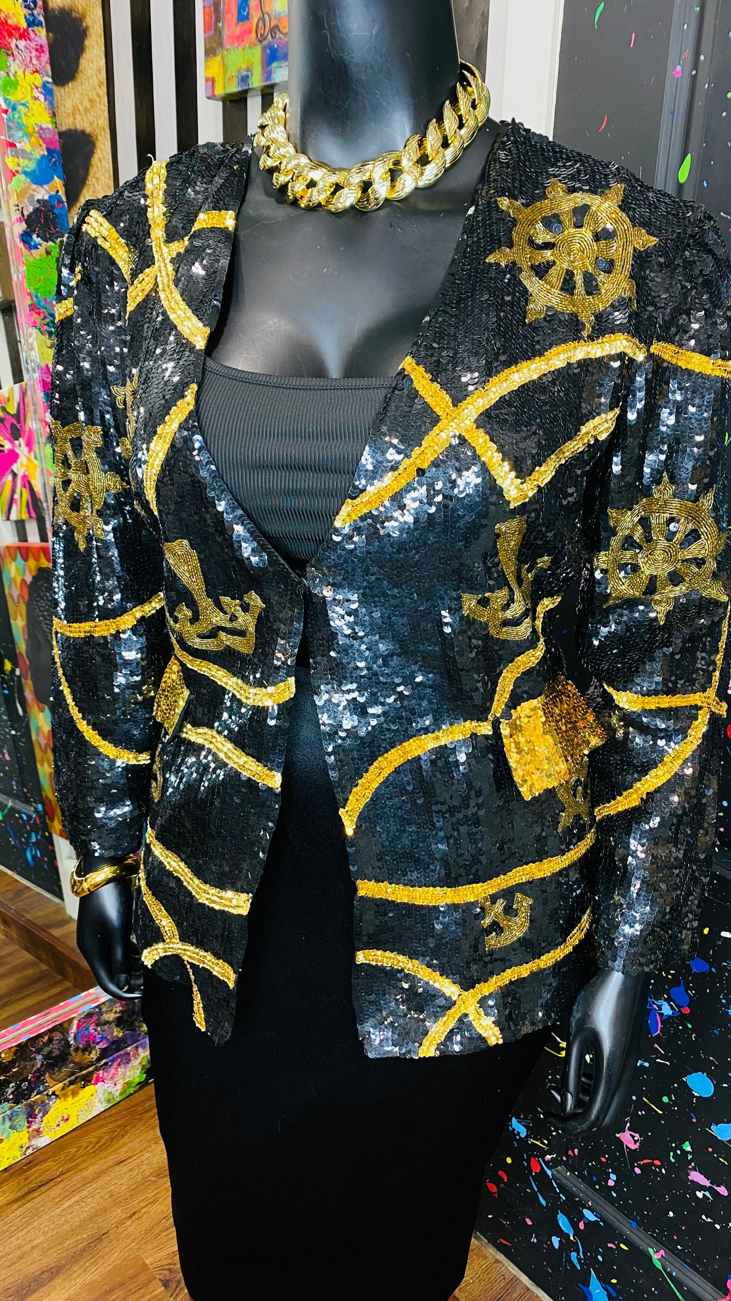 Vintage Sequin Black & Gold Blazer (14)