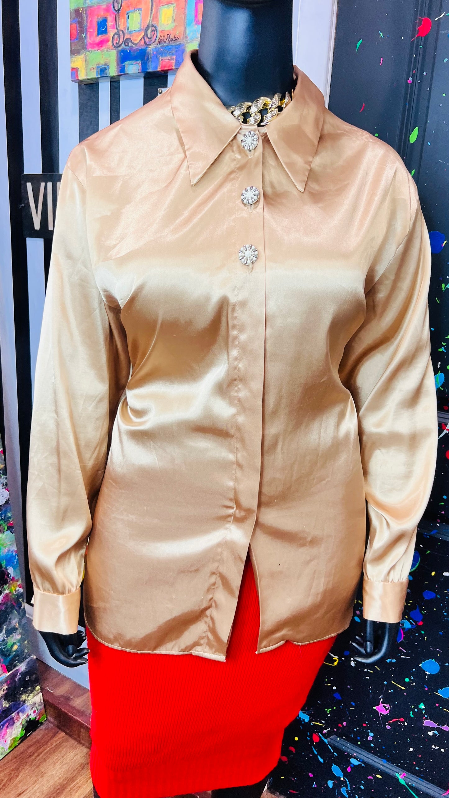 Vintage Gold Blouse w/ Statement Buttons (22W)