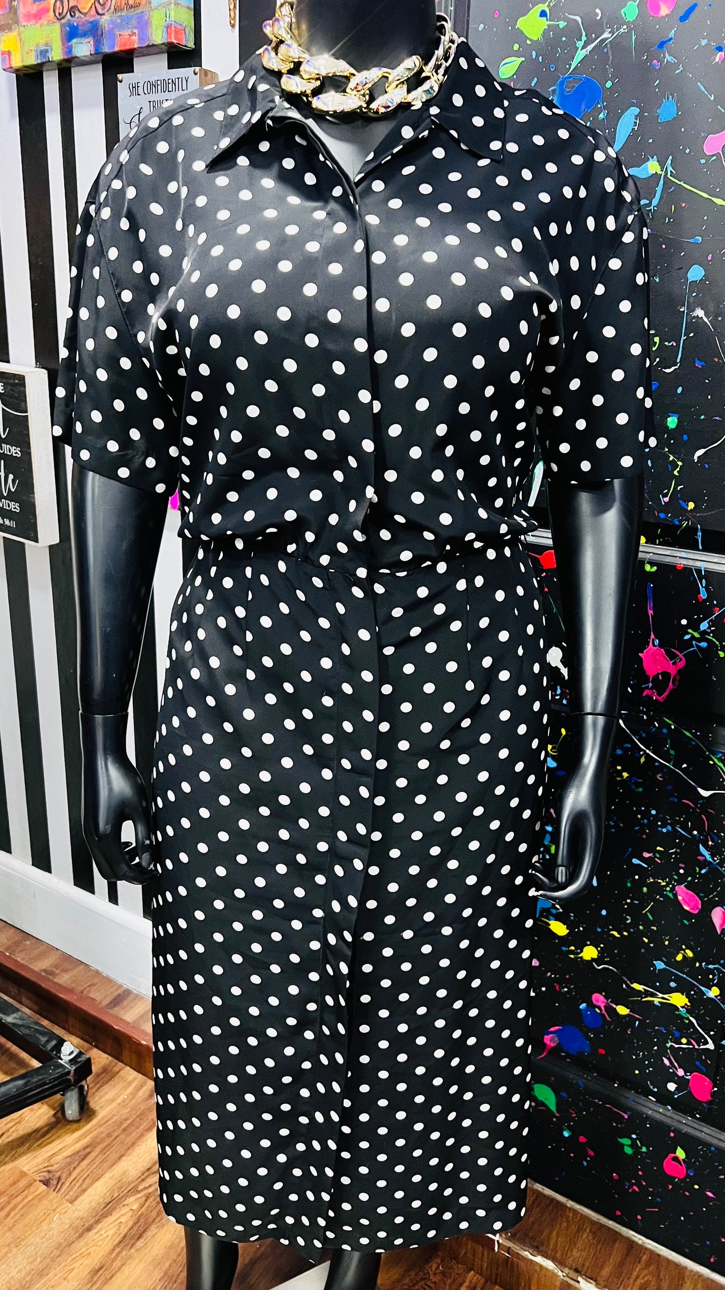 Vintage Polyester Polka Dot Office Dress (18) *KC