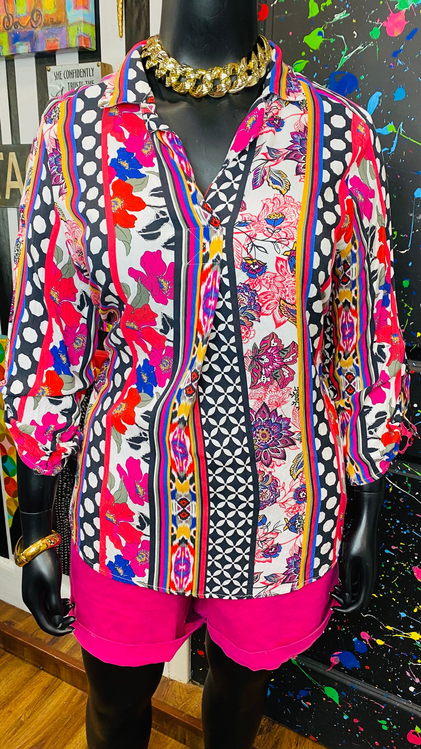 Abstract Pink Black & White Blouse (20)