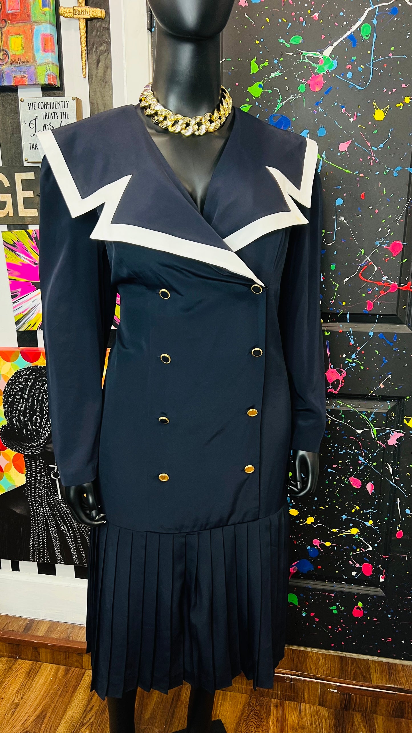 Vintage Navy Blue & White Dress (22)