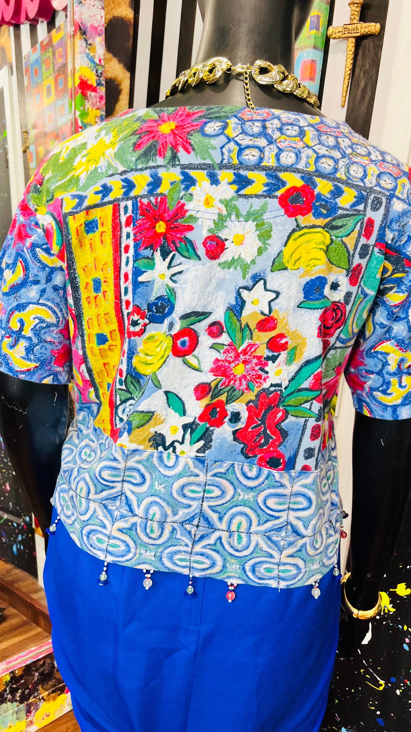 Vintage Carole Little Abstract Cotton Cropped Blouse (16/18)