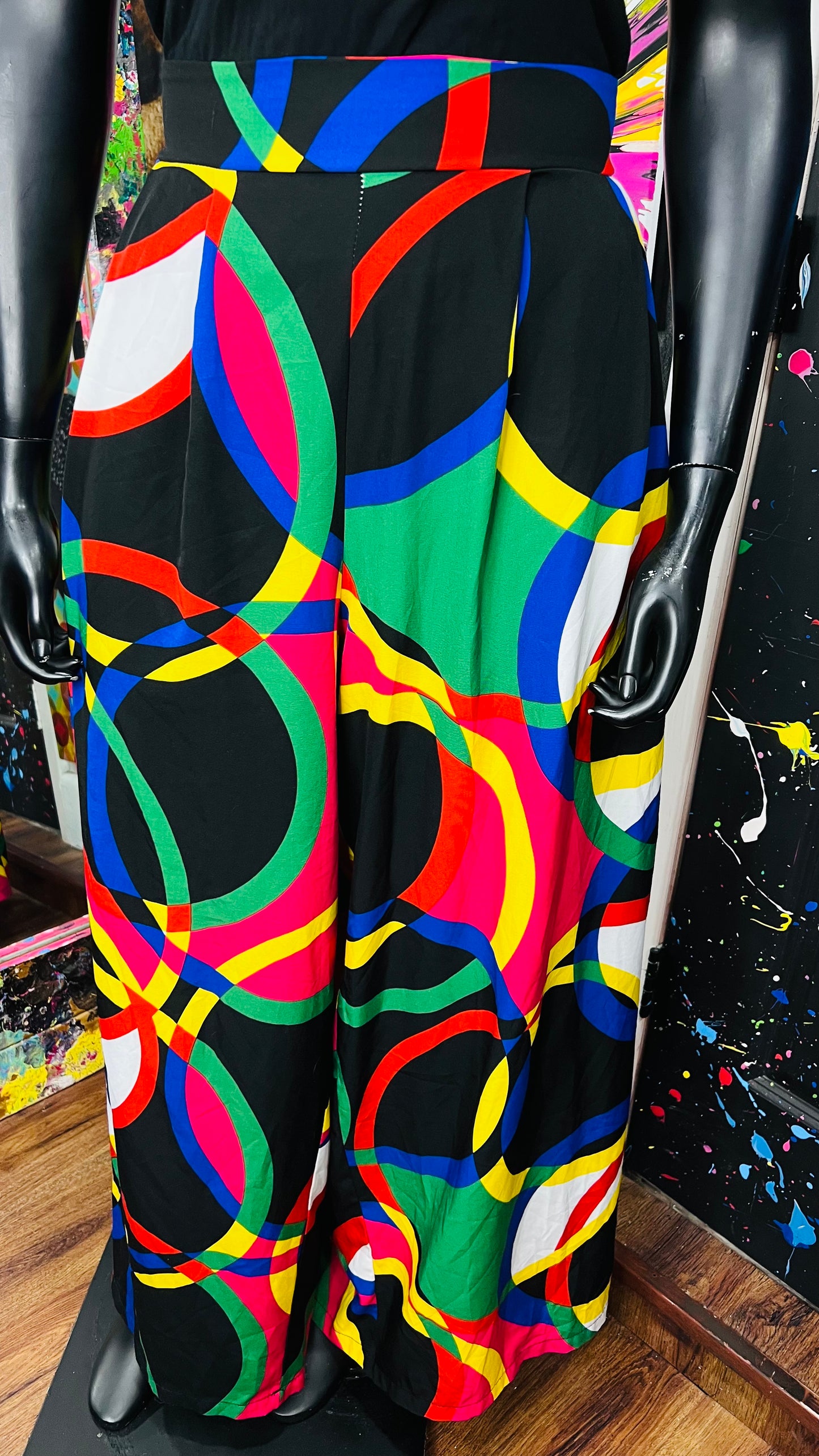 Colorblock Abstract Wide-legged Pants (22/24)