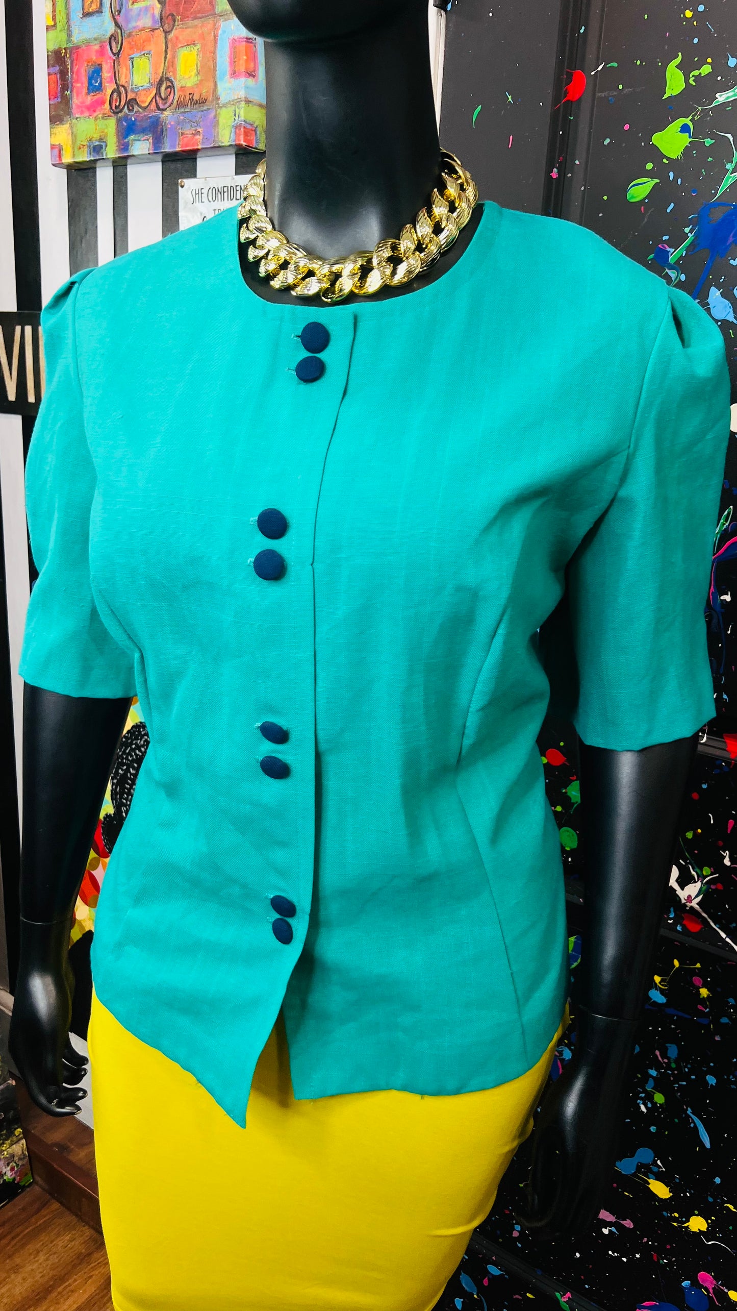Vintage Teal Blazer Blouse (24)
