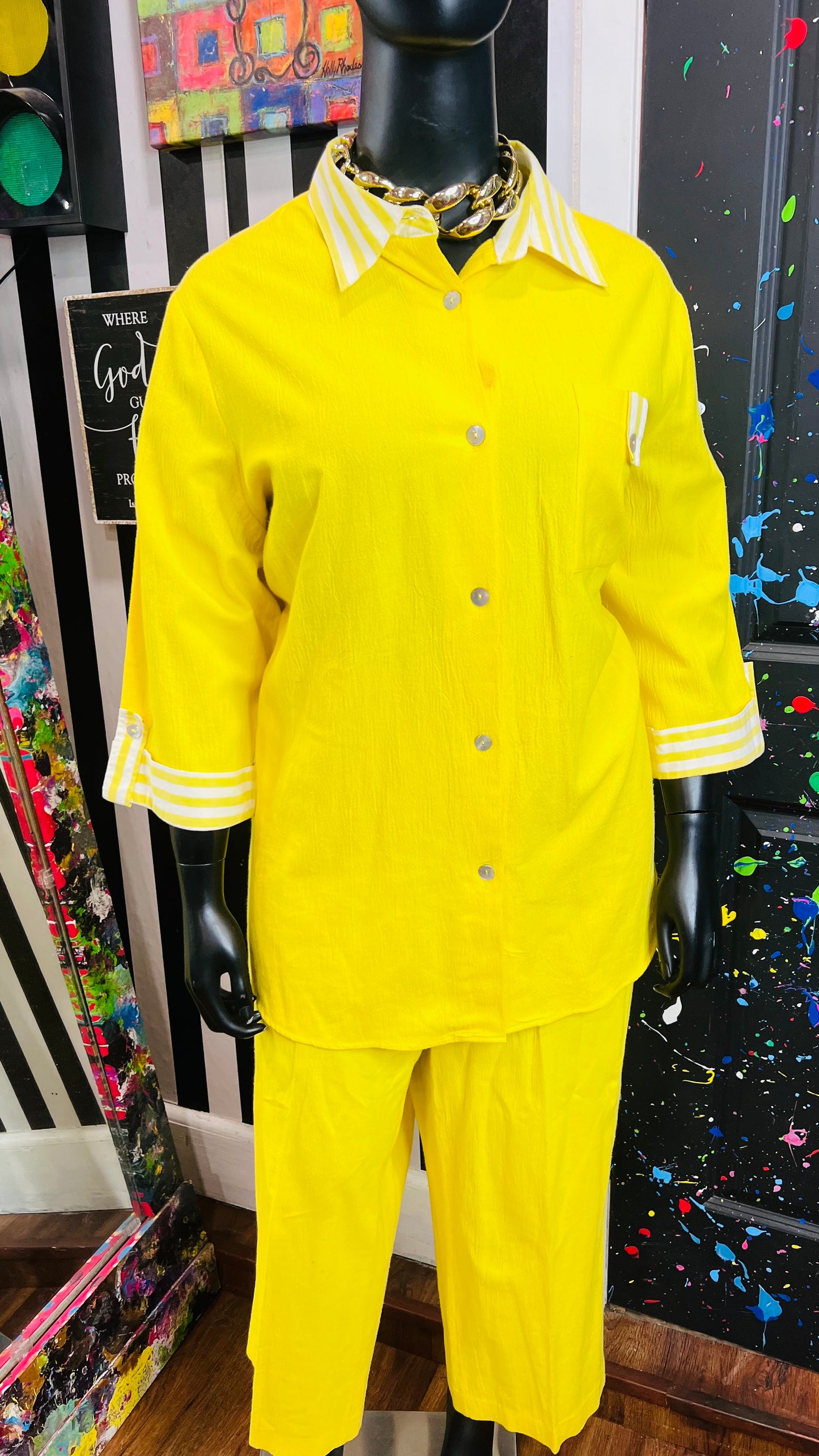 Vintage Yellow & White Pants Set (24/26)