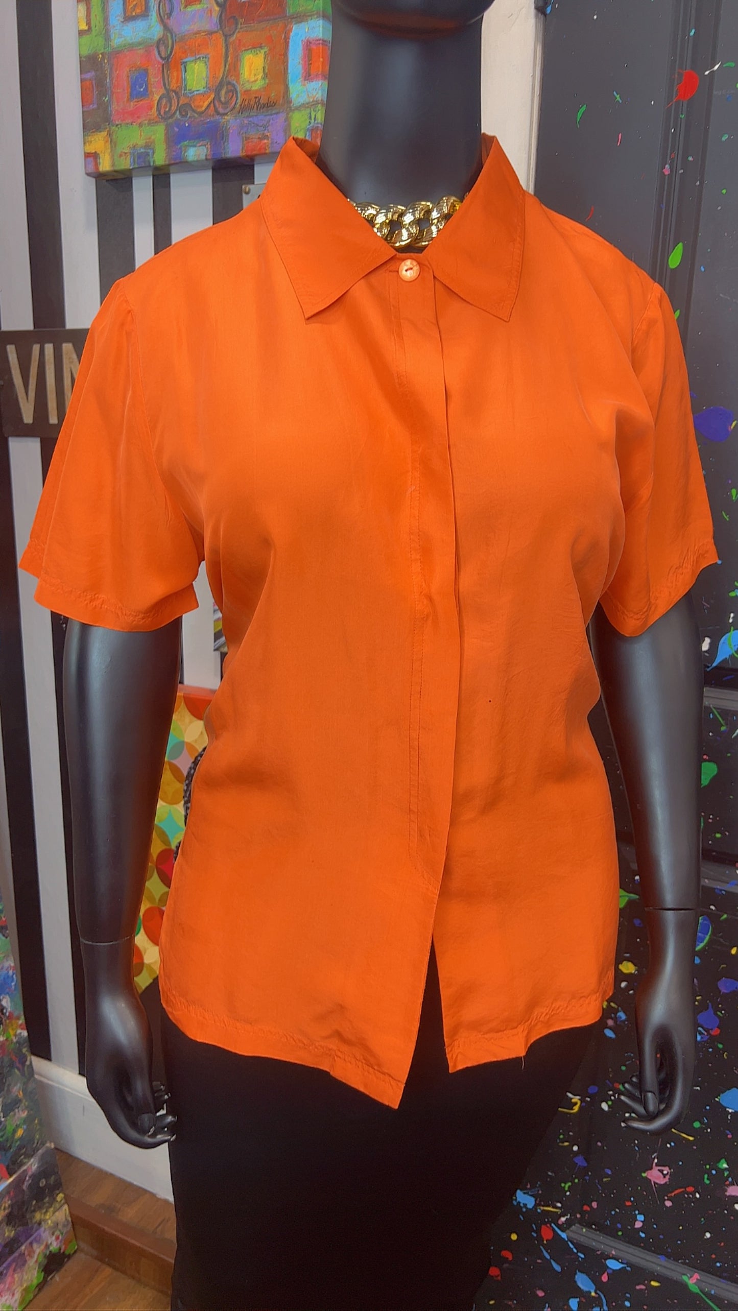 Vintage Orange 100% Silk Blouse (18)