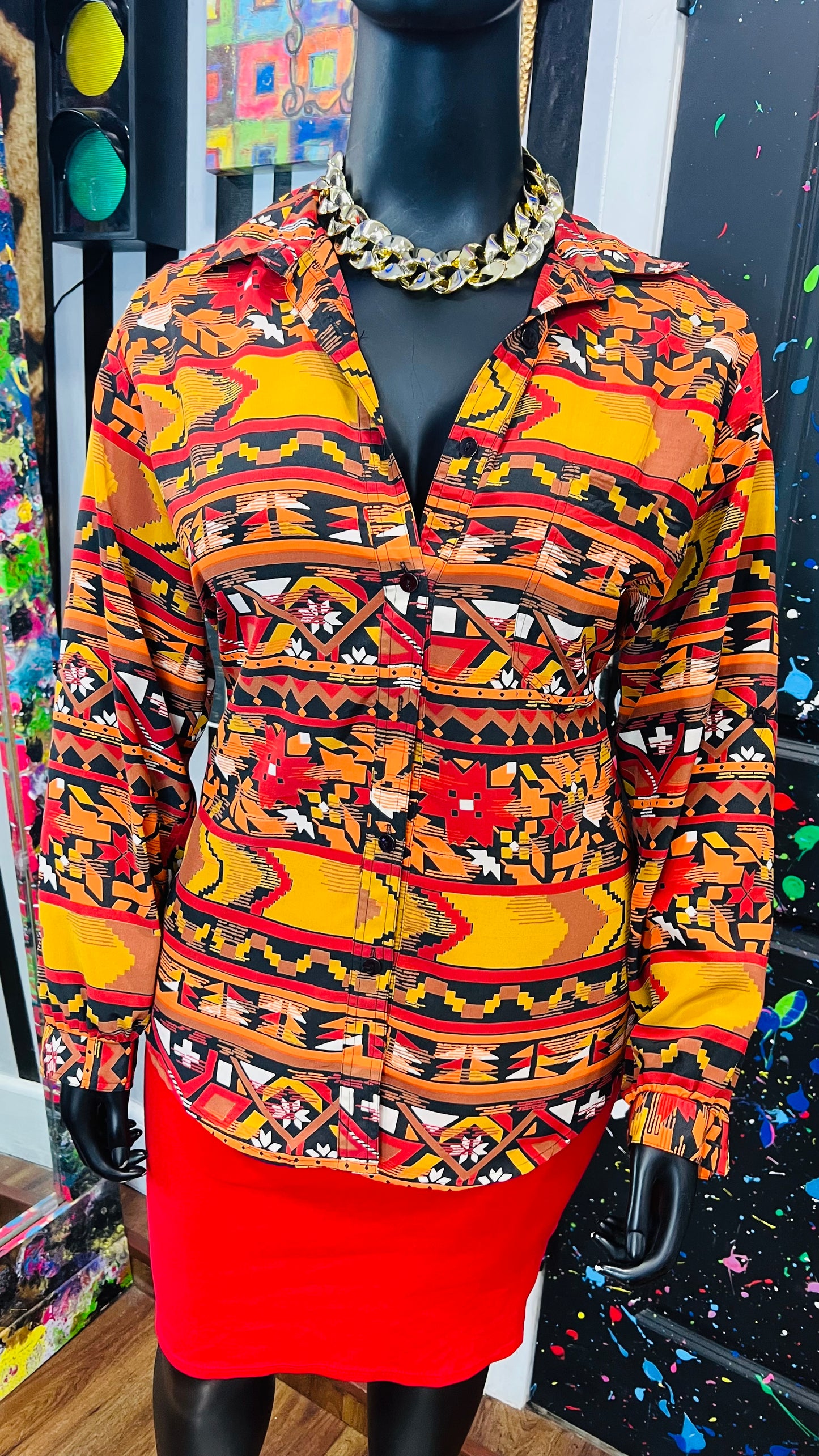 Vintage Tribal Print Blouse (18W)