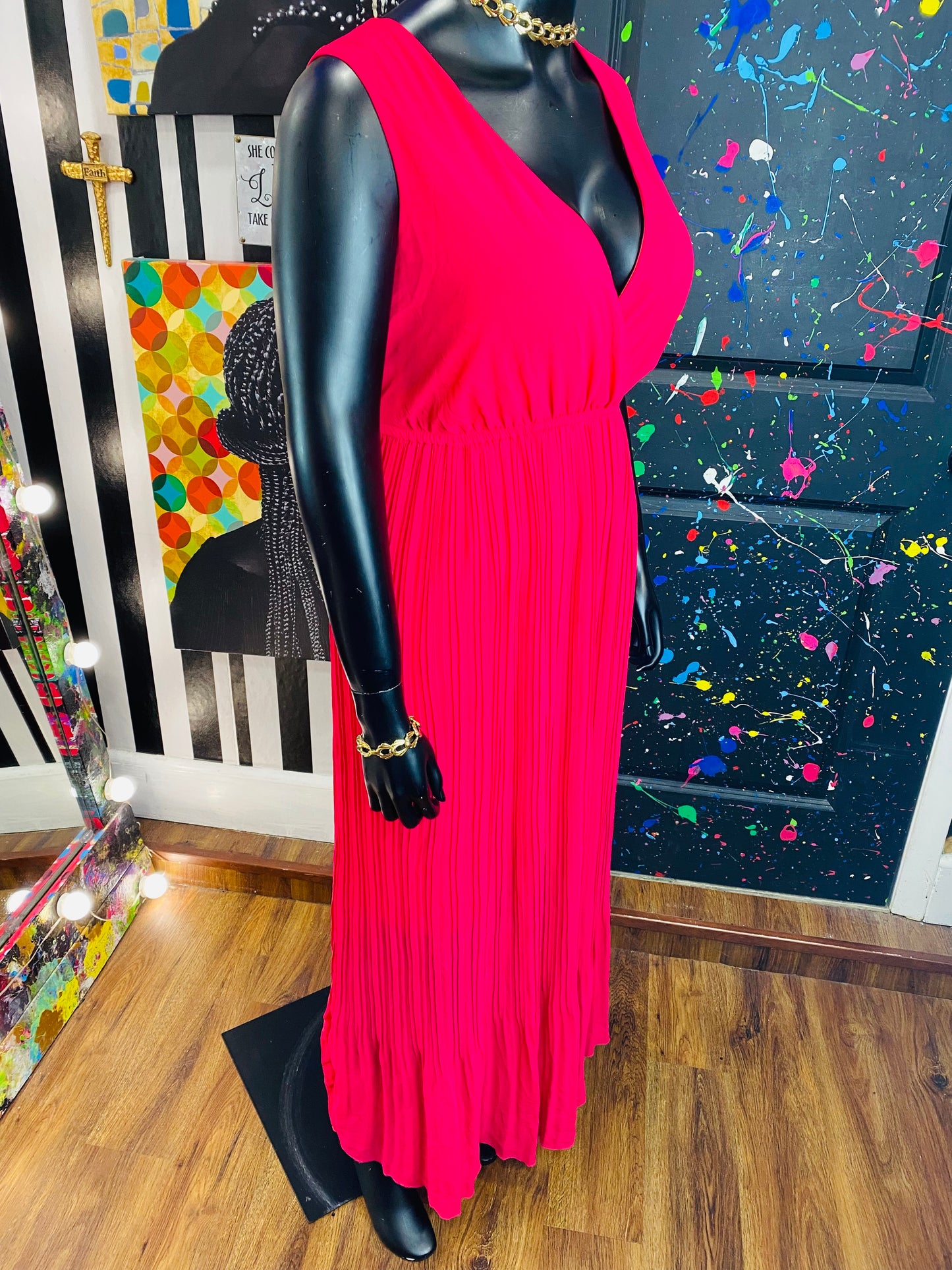 Vintage Pink Sleeveless Evening Gown Dress