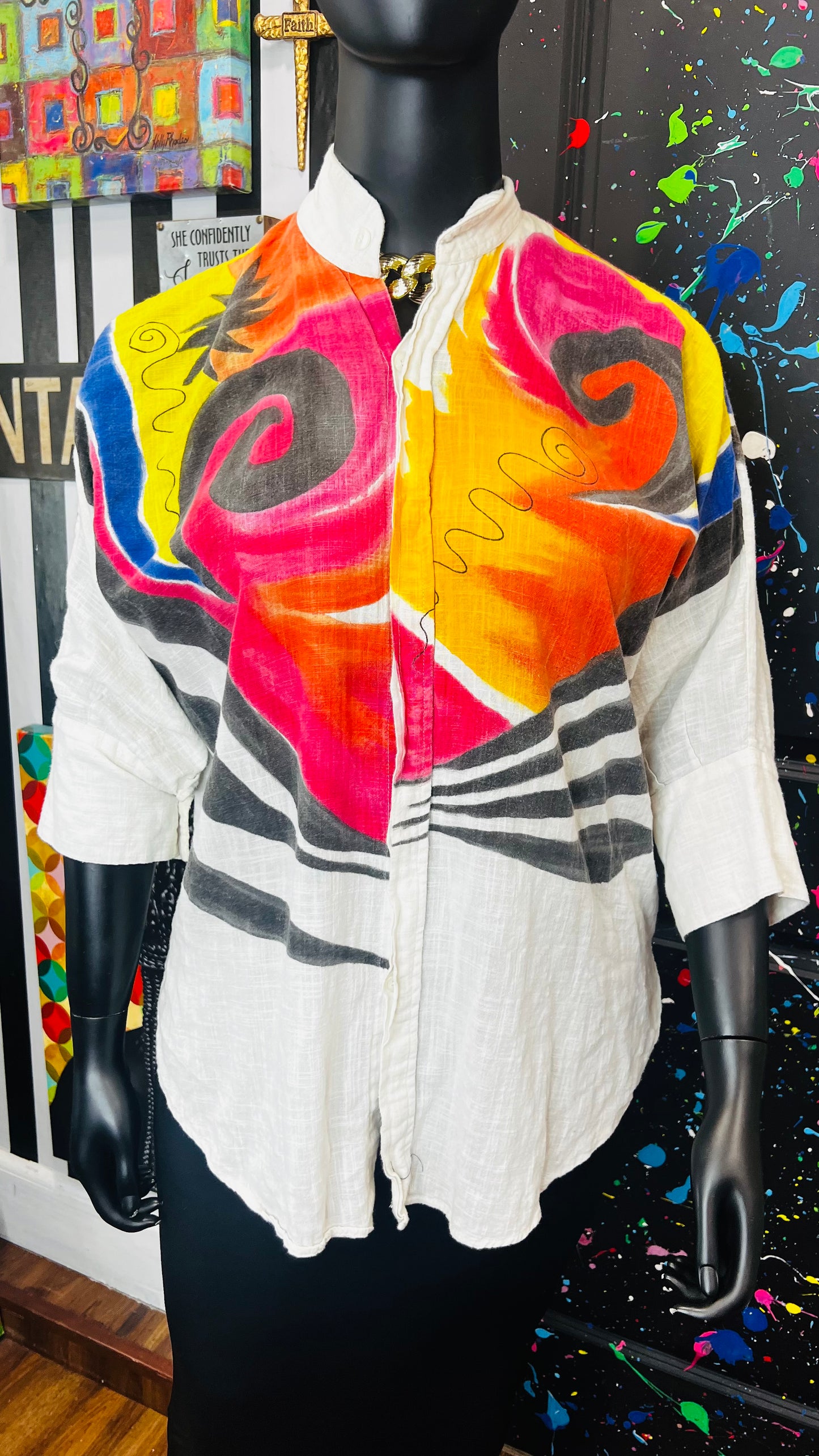 Abstract Print Linen Blouse (16)