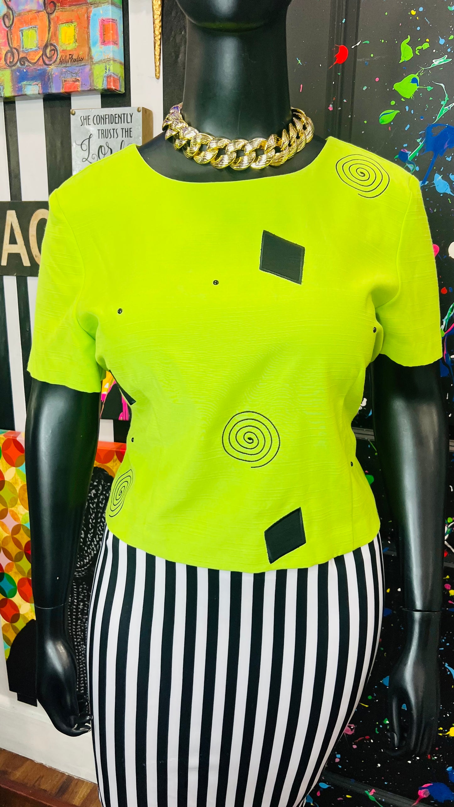 Vintage Green & Black Blouse (18)