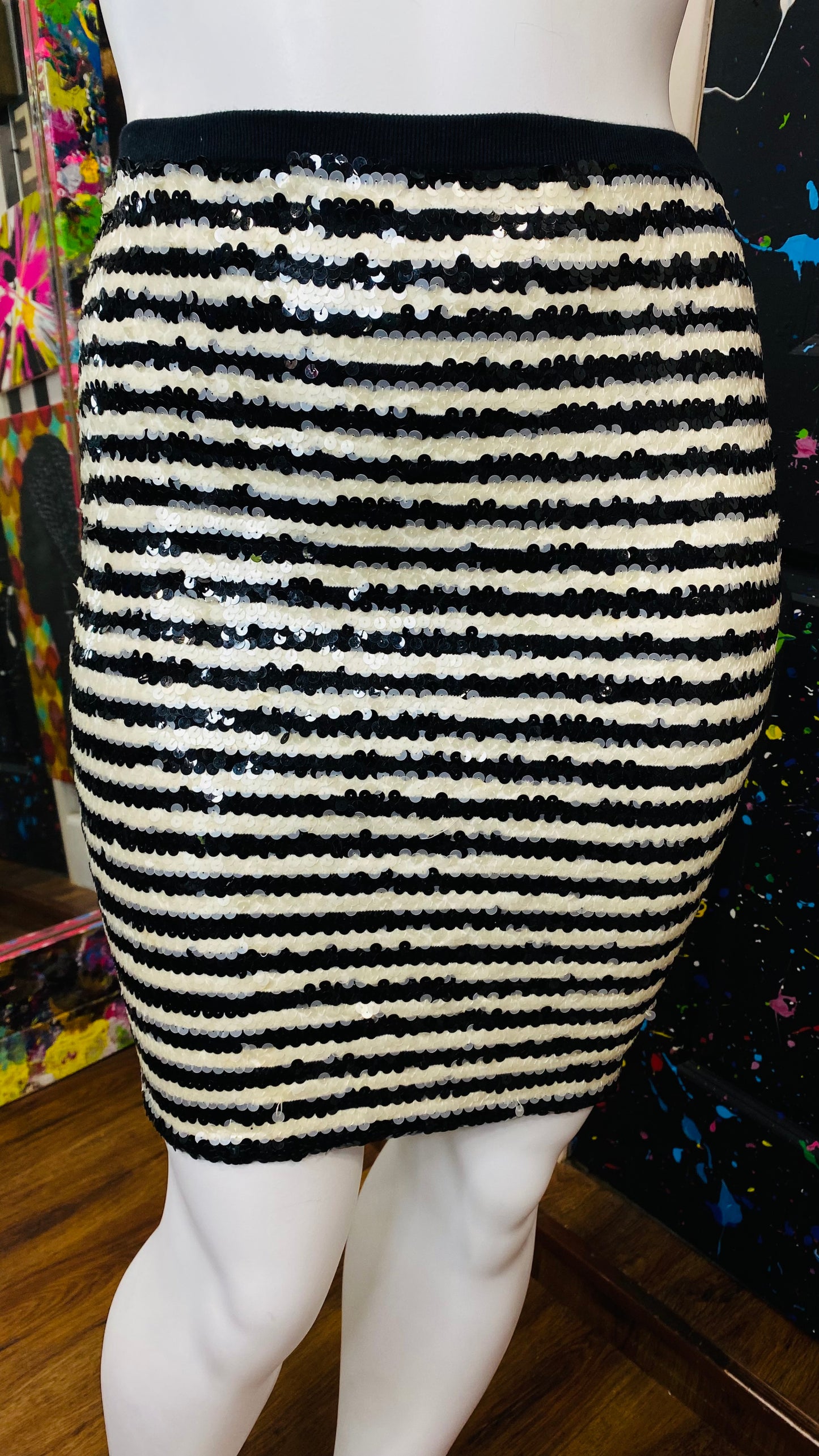 Vintage Black & White Sequin Skirt - Has Stretch (14)