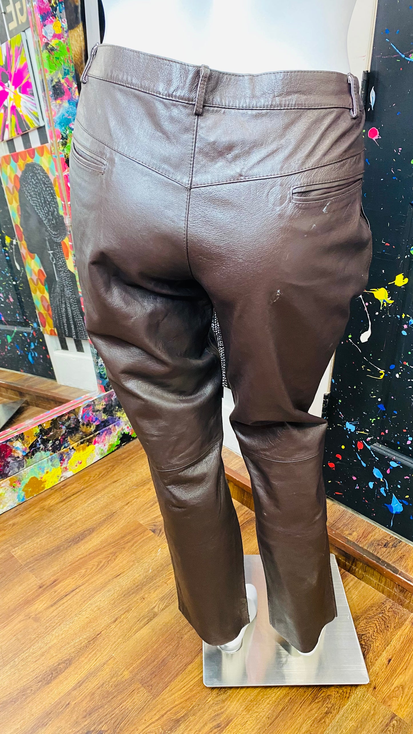 Vintage Brown Genuine Leather Pants (16)