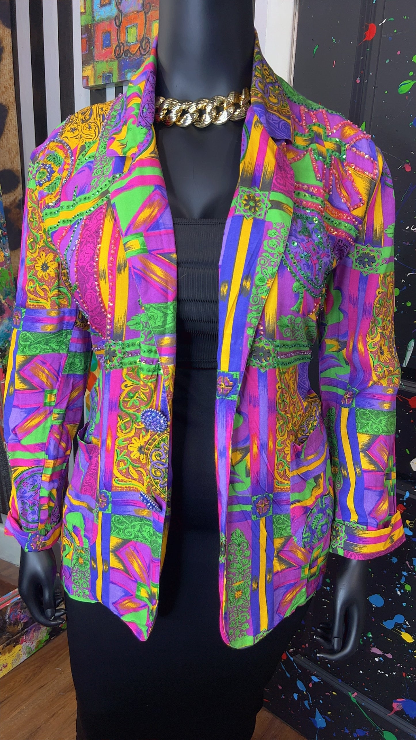 Vintage Abstract & Sequin Rayon Blazer (18)