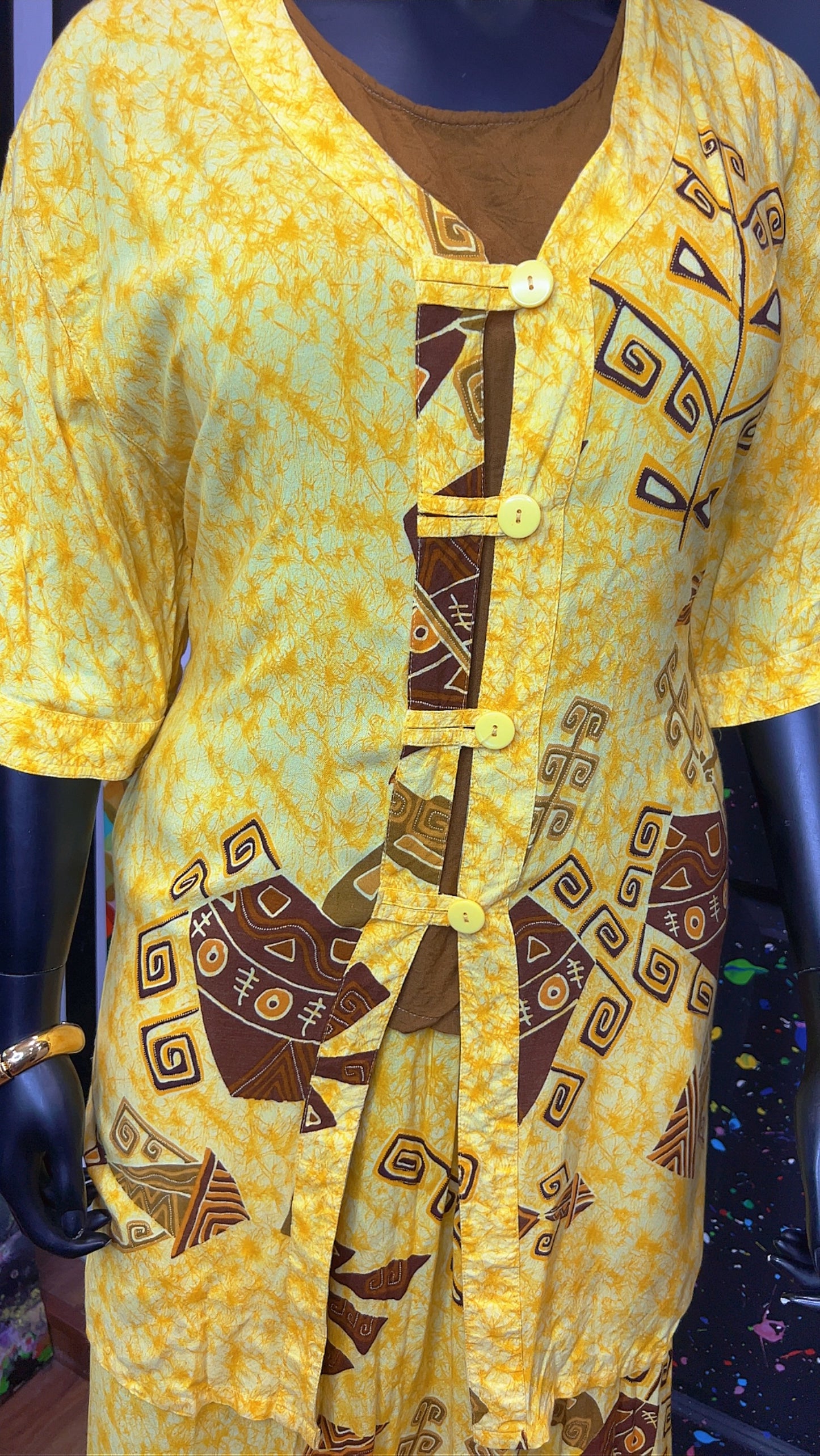 Vintage Rayon Tribal Yellow Skirt Set (18)