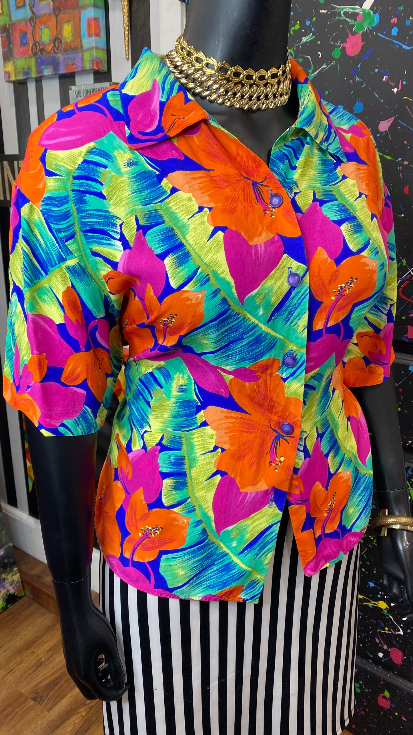Vintage Tropical Floral Blouse (22W)