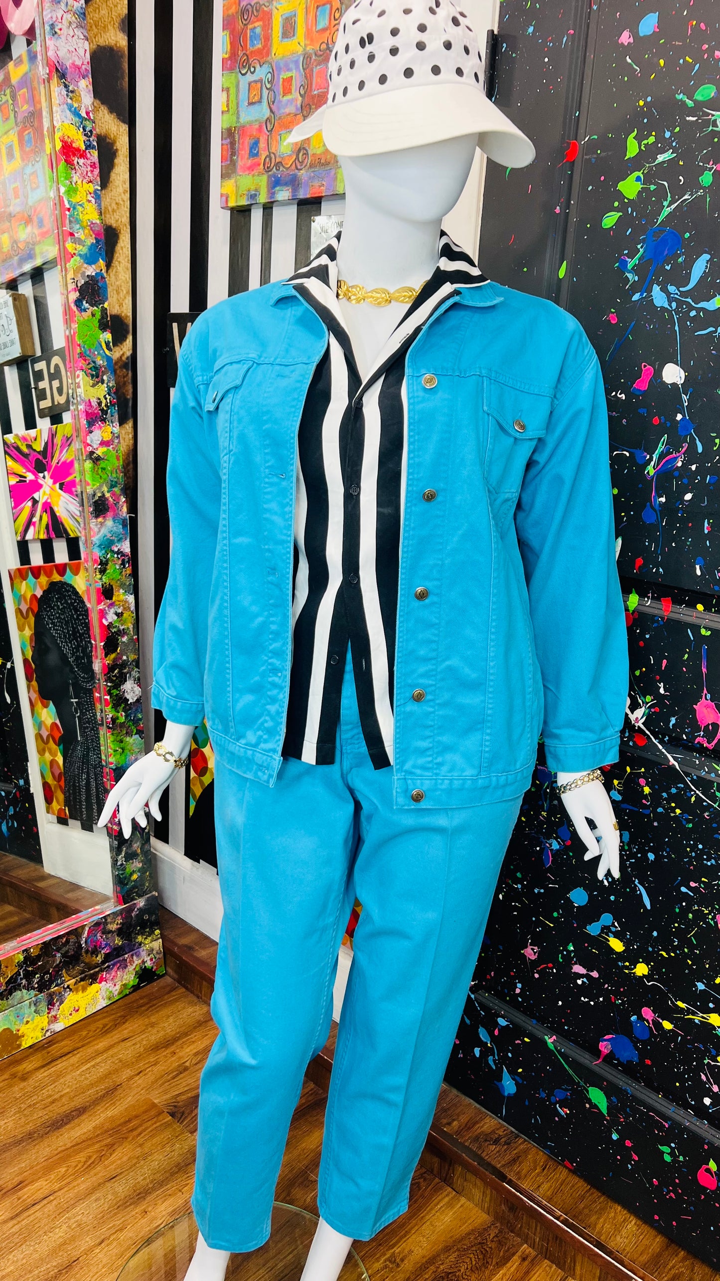 Vintage Blue Denim Pants & Jacket Set (14/16)