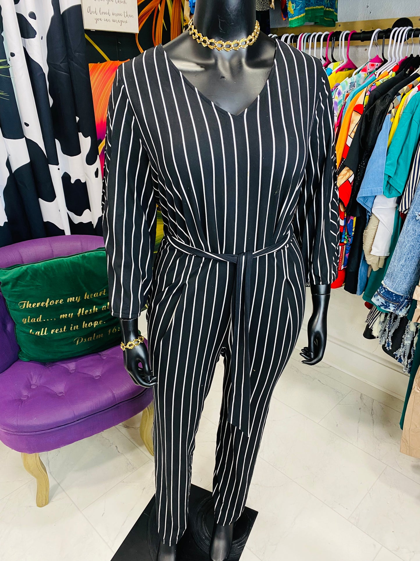 Black & White Striped Jumpsuit